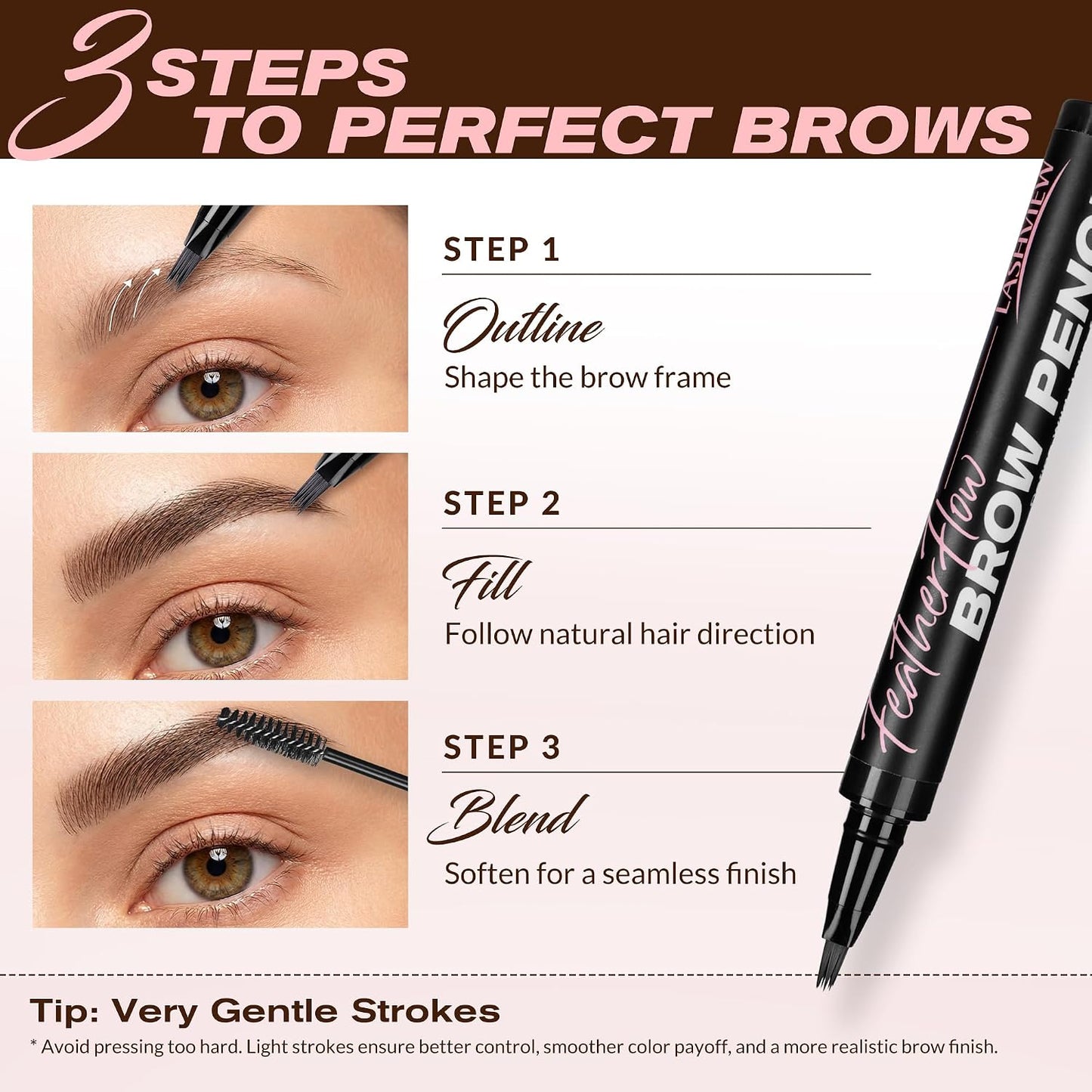3D Microblading Eyebrow Pen - Waterproof & Smudge-Proof Natural Brow Definer | 2 Pack, Light Brown