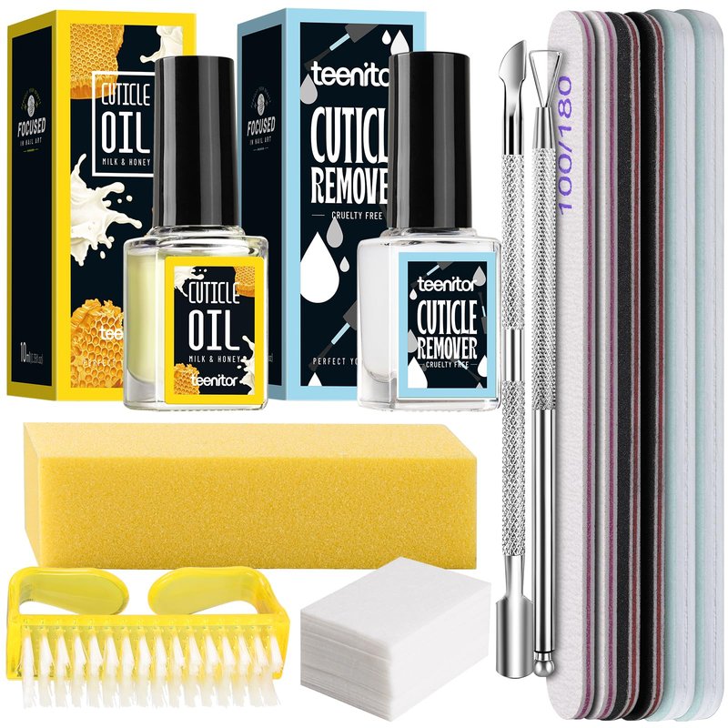 Teenitor Nail Files and Buffers, Cuticle Remover, Nail Care Kit, Nail File, Cuticle Softener, Cuticle Oil, Cuticle Pusher, Cuticle Peeler Scraper, Cuticle Remover Liquid, Nail File Kit Lavender