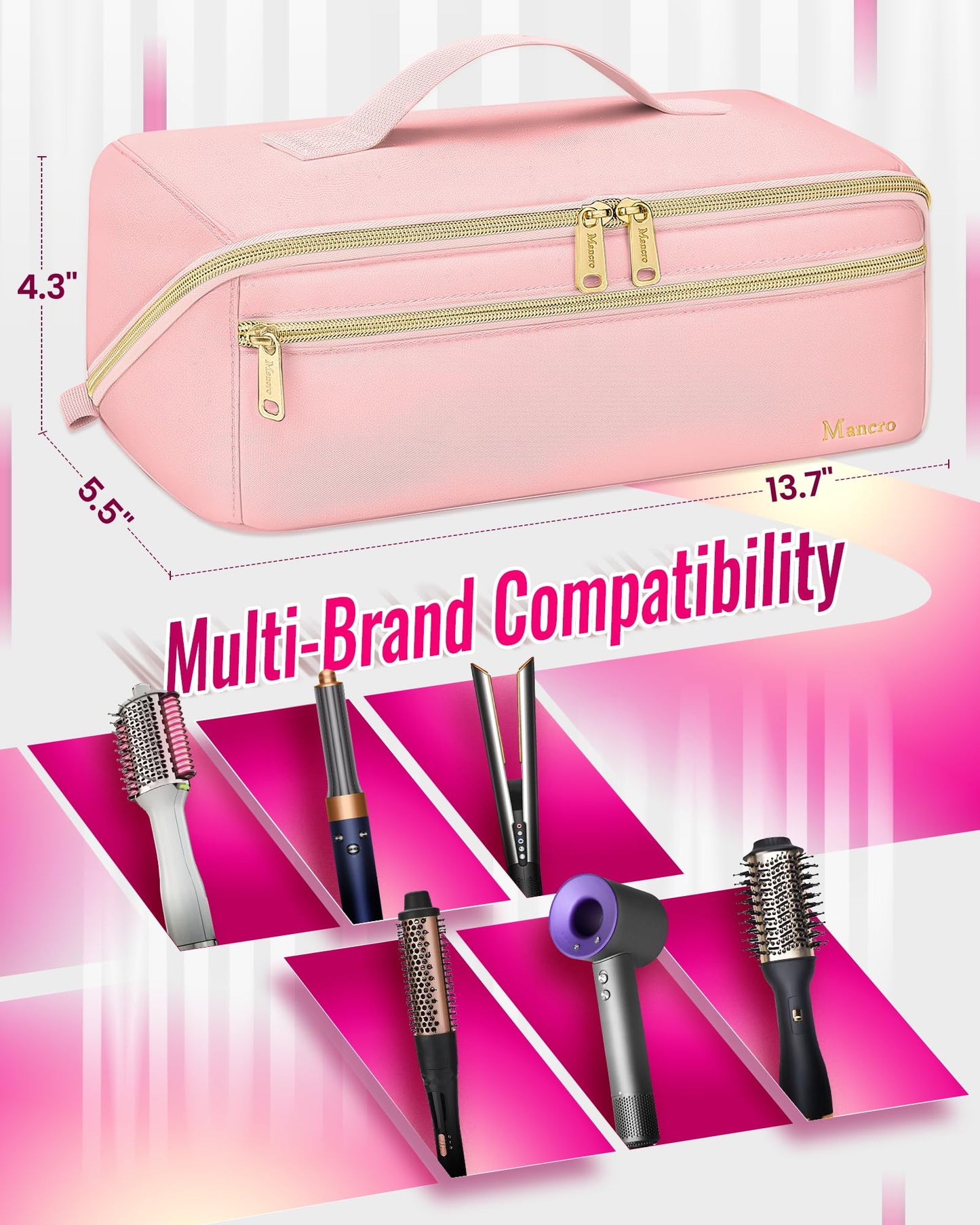 Mancro Hot Hair Tools Travel Bag with Separate Heat Resistant Mat, Large Capacity Wide-open Pouch, Hair Accessories Organizer for Flat Irons, Straighteners, Curling Iron,Travel Essentials for Women