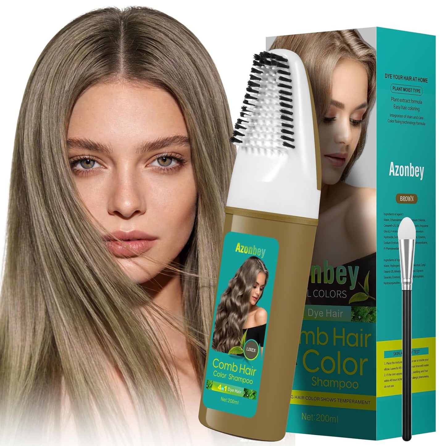 Brown Hair Dye Shampoo for Women - Permanent Gray Coverage | Herbal Plant-Based Formula