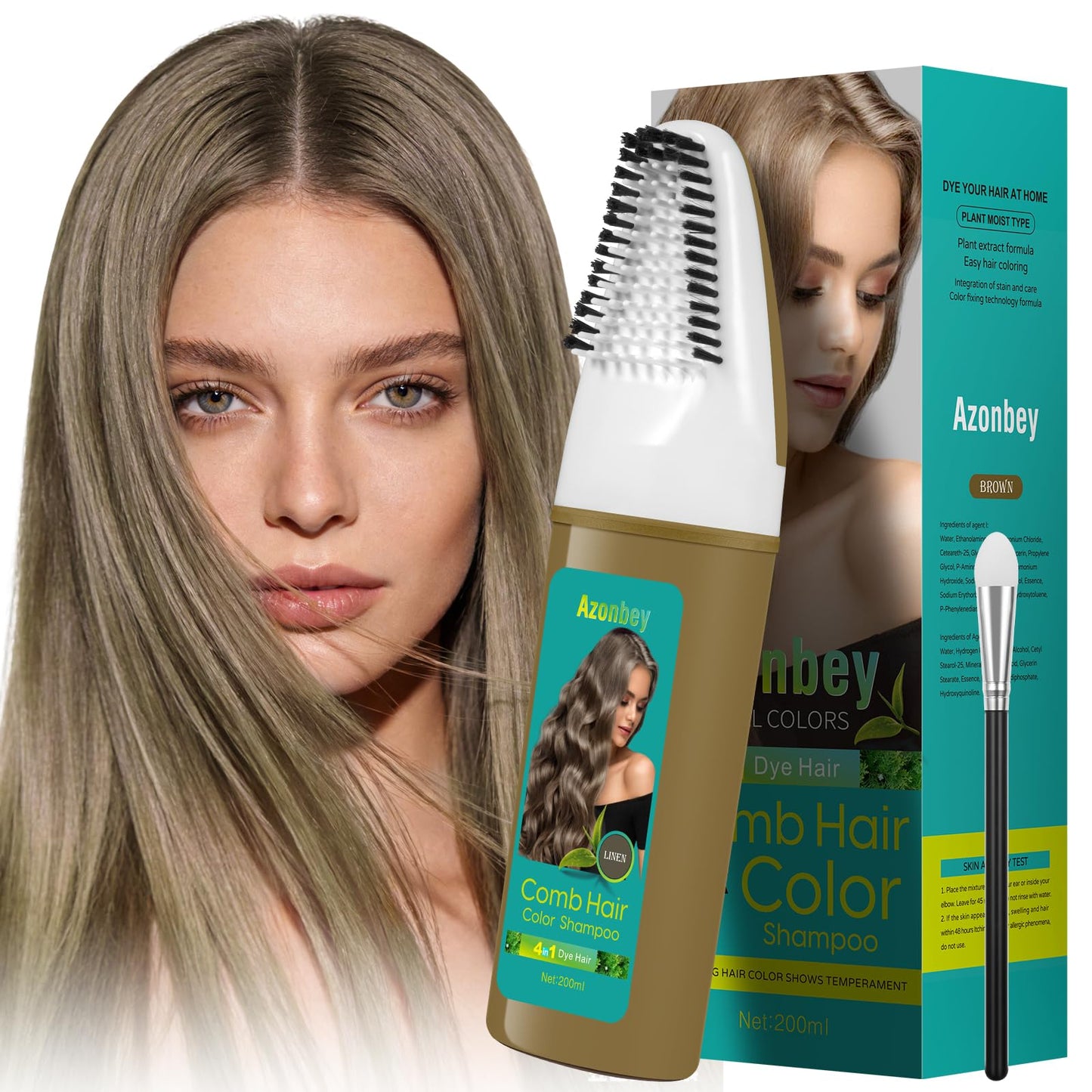 Brown Hair Dye,Hair Dye Shampoo for Women,Hair Color for Gray Hair Coverage Permanent,Comb Dyeing Champu Para CanasHair Dye 4 in 1 With Comb Herbal Natural Plant Hair Color Shampoo(Brown)
