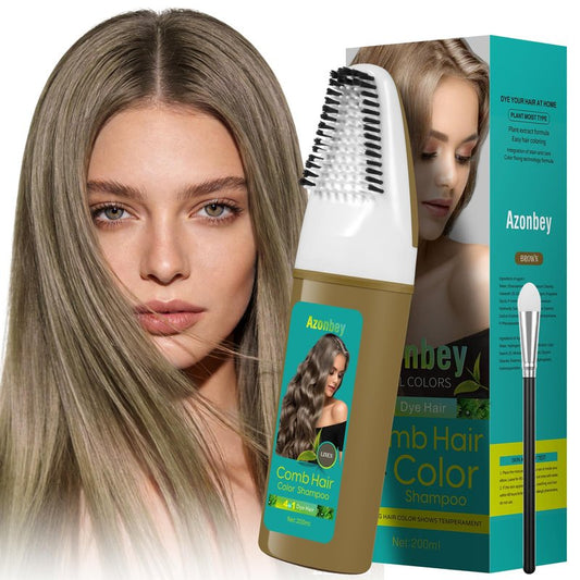 Brown Hair Dye,Hair Dye Shampoo for Women,Hair Color for Gray Hair Coverage Permanent,Comb Dyeing Champu Para CanasHair Dye 4 in 1 With Comb Herbal Natural Plant Hair Color Shampoo(Brown)