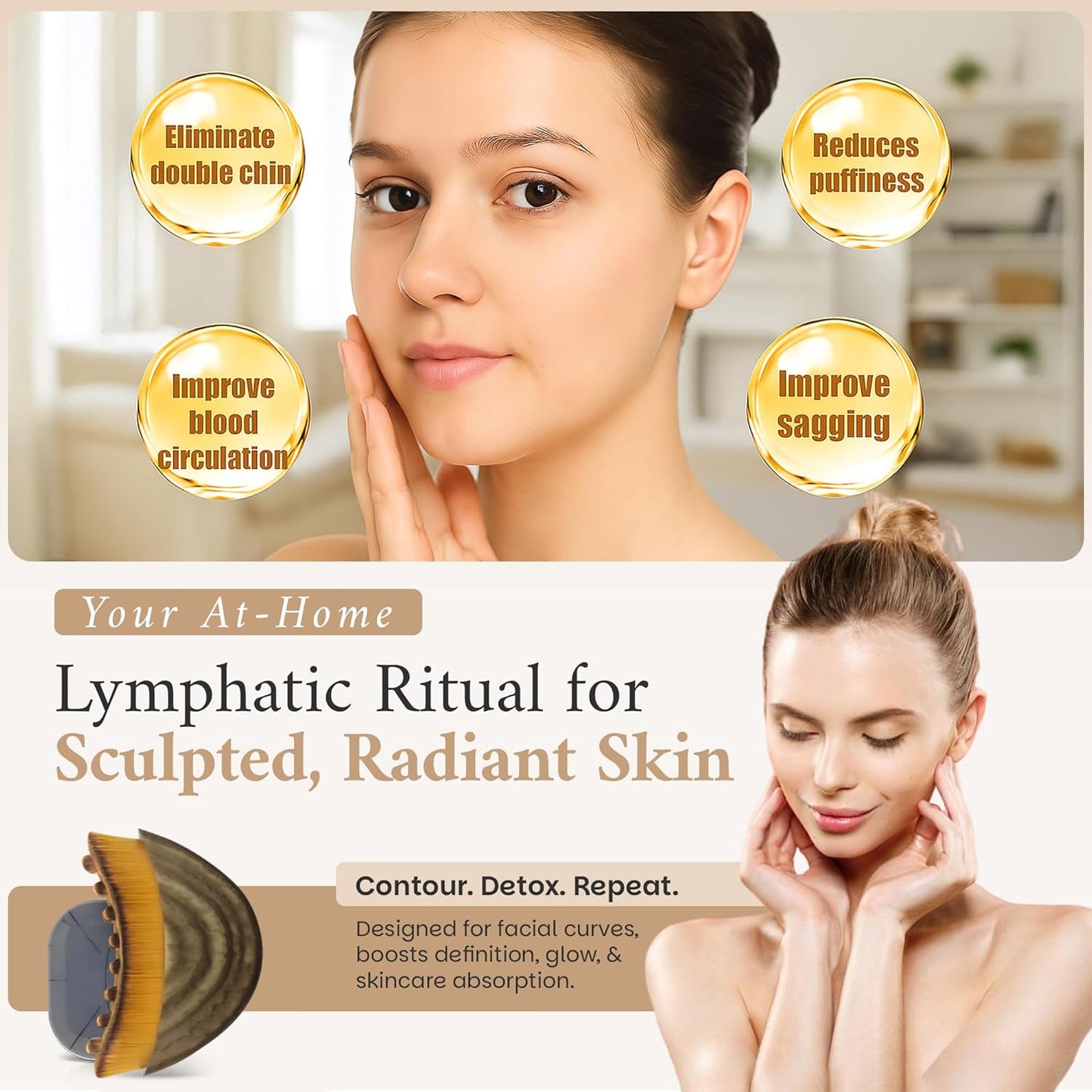 Lymphatic Contour Face Brush - Sculpting & Detox Tool for Lymphatic Drainage | Dry Massage Brush