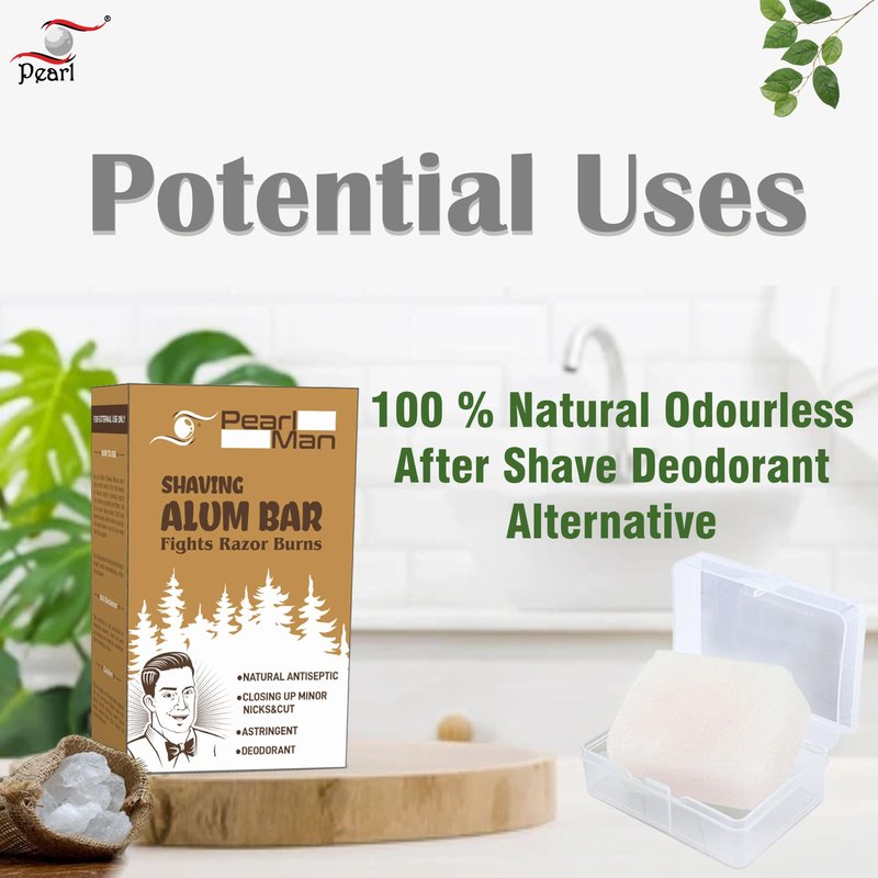 Pearl Shaving Alum Bar (Fitkari) - 100g | 100% Pure Natural Alum Stone | Gentle & Effective Aftershave| Ideal for Razor Burn Relief | Chemical-Free Shaving Aid, white