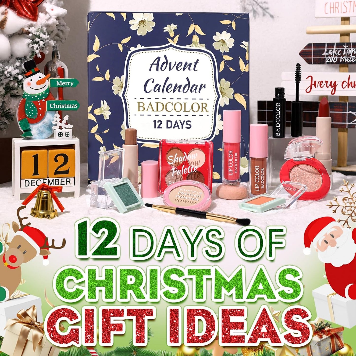 Advent Calendar 2025 - 12 Days Christmas Countdown Makeup Gift Set | Full Cosmetics Kit for Women & Teens