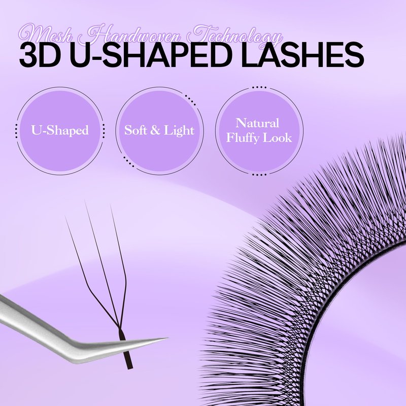 Natuhana 3D U Shape Lash Extensions Easy Fan Russian Volume U Eyelash C/D Curl 0.07mm Natural U Shaped 12 Rows Premade Eye Lashes Supply(Black,0.07C,8-12mm)