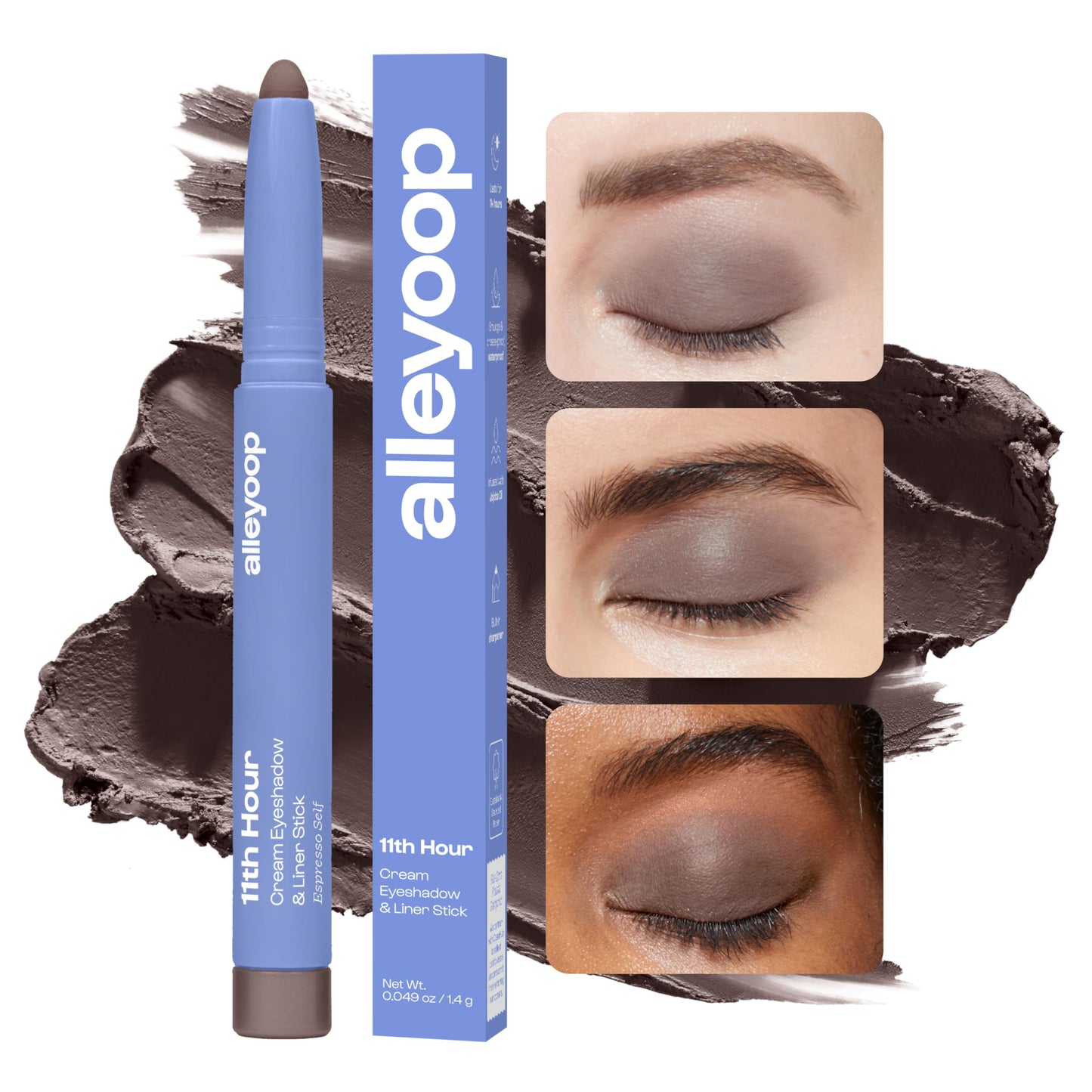 ALLEYOOP 11th Hour Waterproof Cream Eyeshadow Stick – Long-Lasting Eye Shadow Pencil & Eyeliner, Cream to Powder Stick & Highlighter – Smudge-Proof Eyeshadow Matte, Smoky Mocha Matte