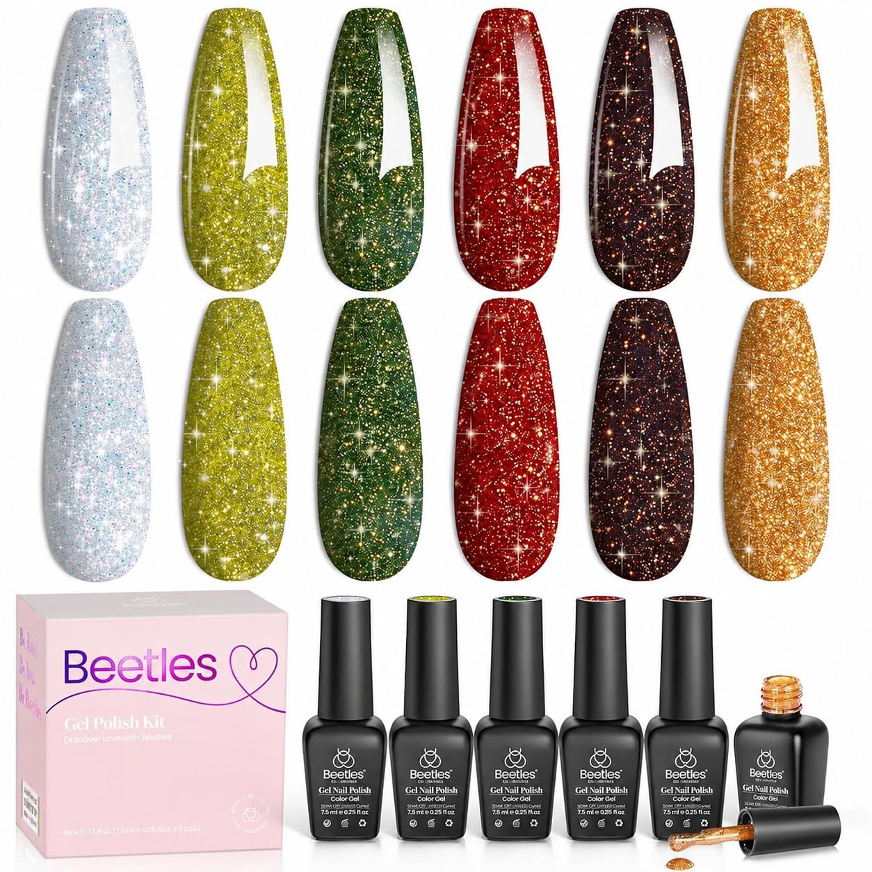 Beetles Gel Nail Polish Kit - 6 Soak Off UV Colors | Long-Lasting Glossy Finish for Salon & Home Manicure