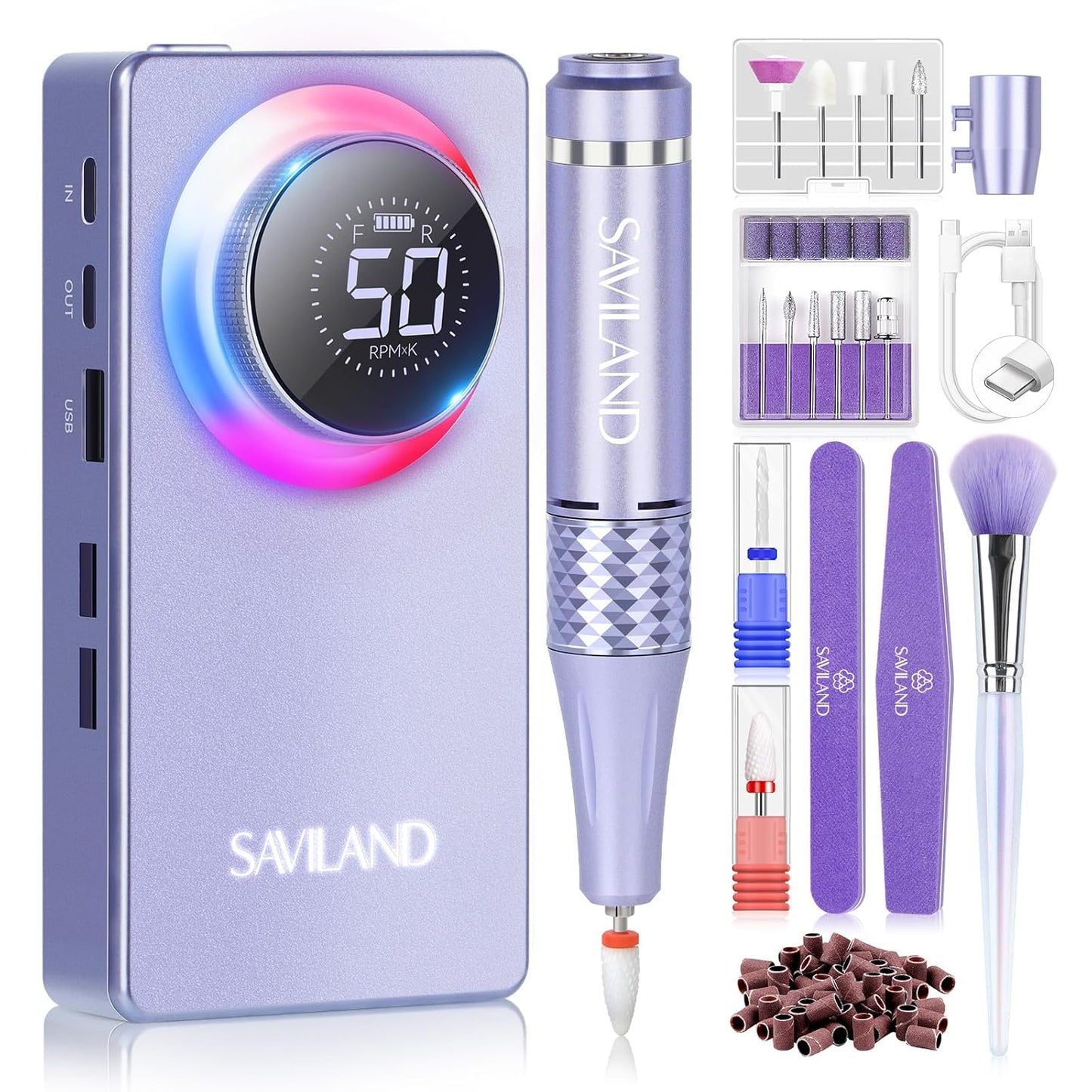 SAVILAND 50000 RPM Nail Drill - Professional Electric Nail File for Fast Acrylic Manicure | Portable Rechargeable Design