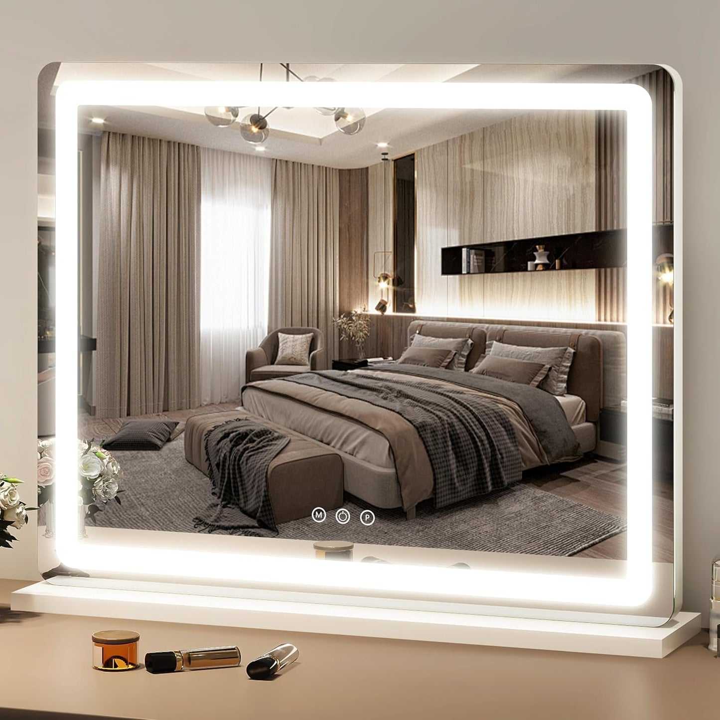Lighted Makeup Mirror with Smart Touch Control - 12" x 16" LED Vanity Mirror, 3 Color Modes, 10X Magnification, 360° Rotation