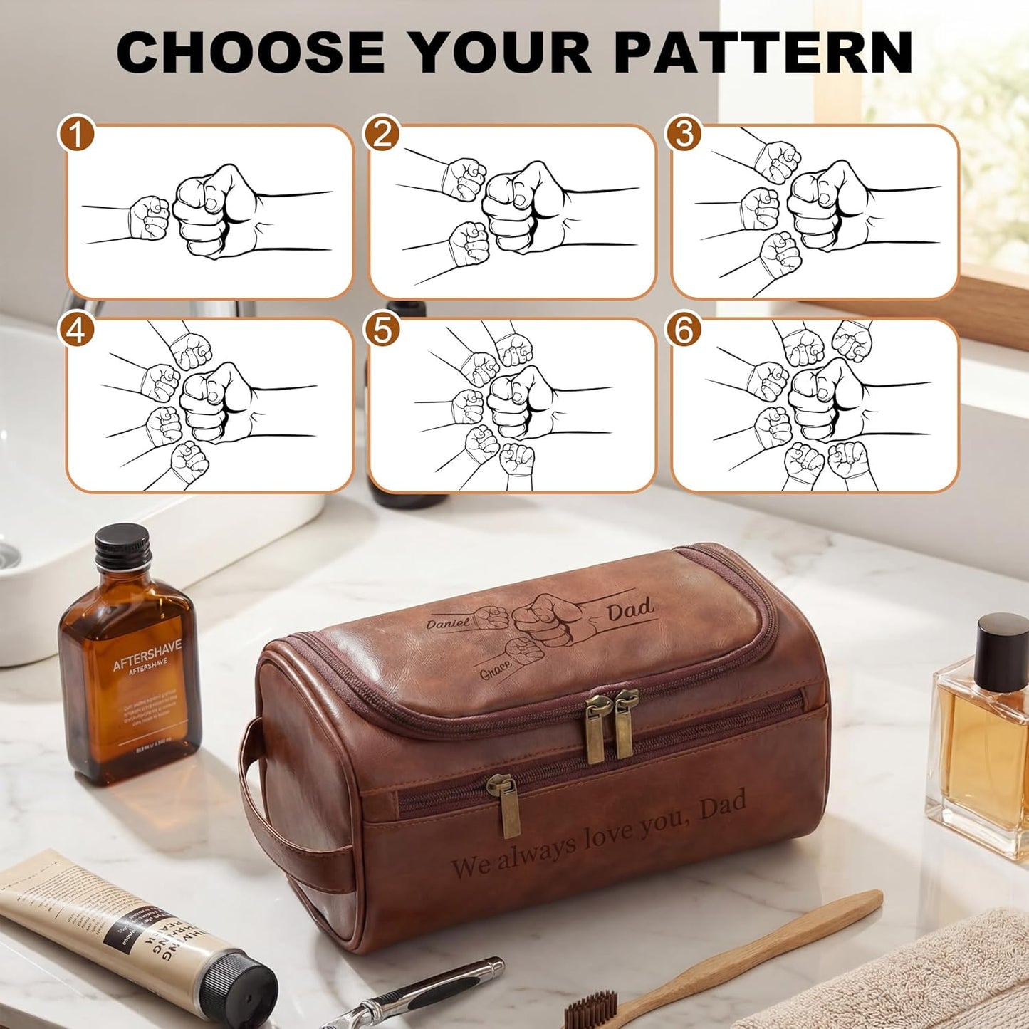 Personalized Leather Toiletry Bag for Men - Custom Engraved Gift | Ideal for Travel, Fathers Day, Husband, Boyfriend