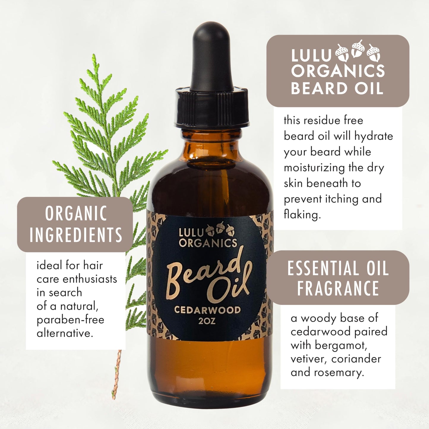 Lulu Organics Argan Oil for Beard – Natural Moisturizer for Men, Supports Facial Hair Growth, Beard Oil for Men with Cade Berry Cedar Wood Scent, Softens Hair for a Healthy Groomed Look, 2oz Bottle