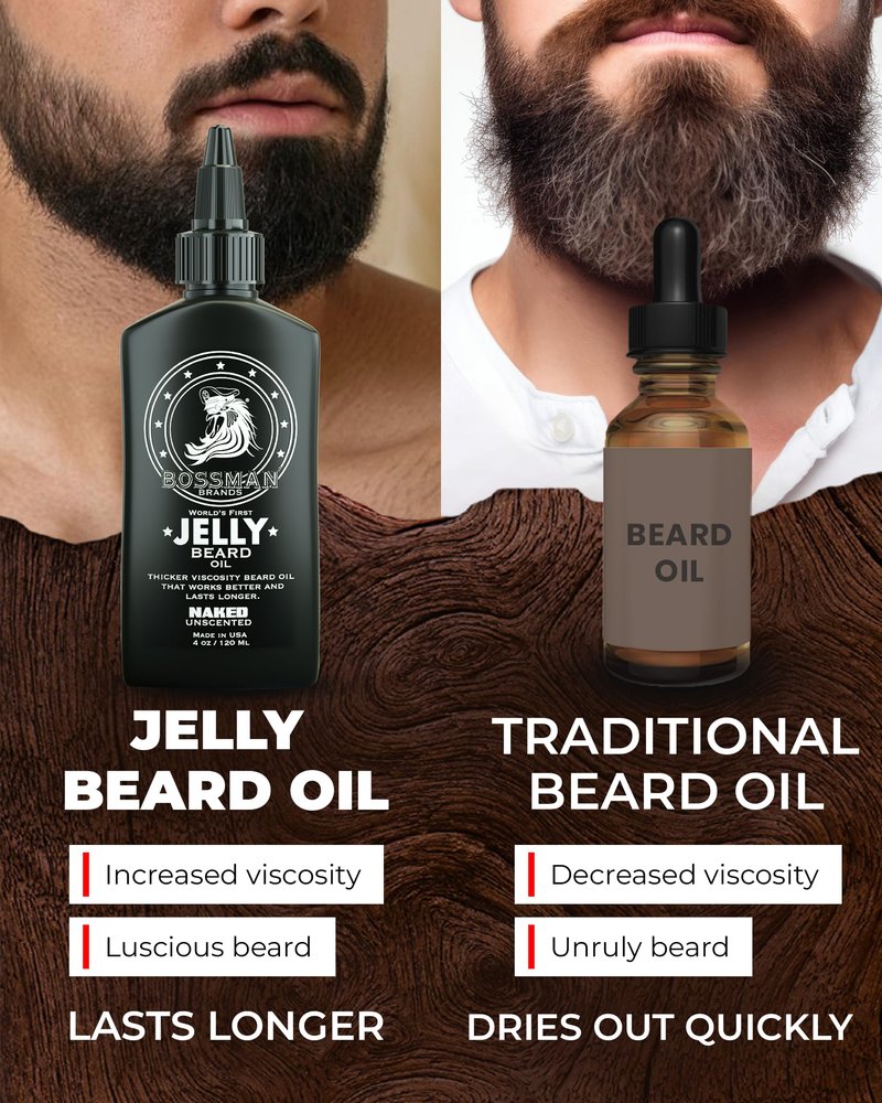Bossman Jelly Beard Oil for Men - 3 Pack (12 oz in Total, Naked - Unscented) – Softens, Moisturizes & Conditions with Natural Ingredients