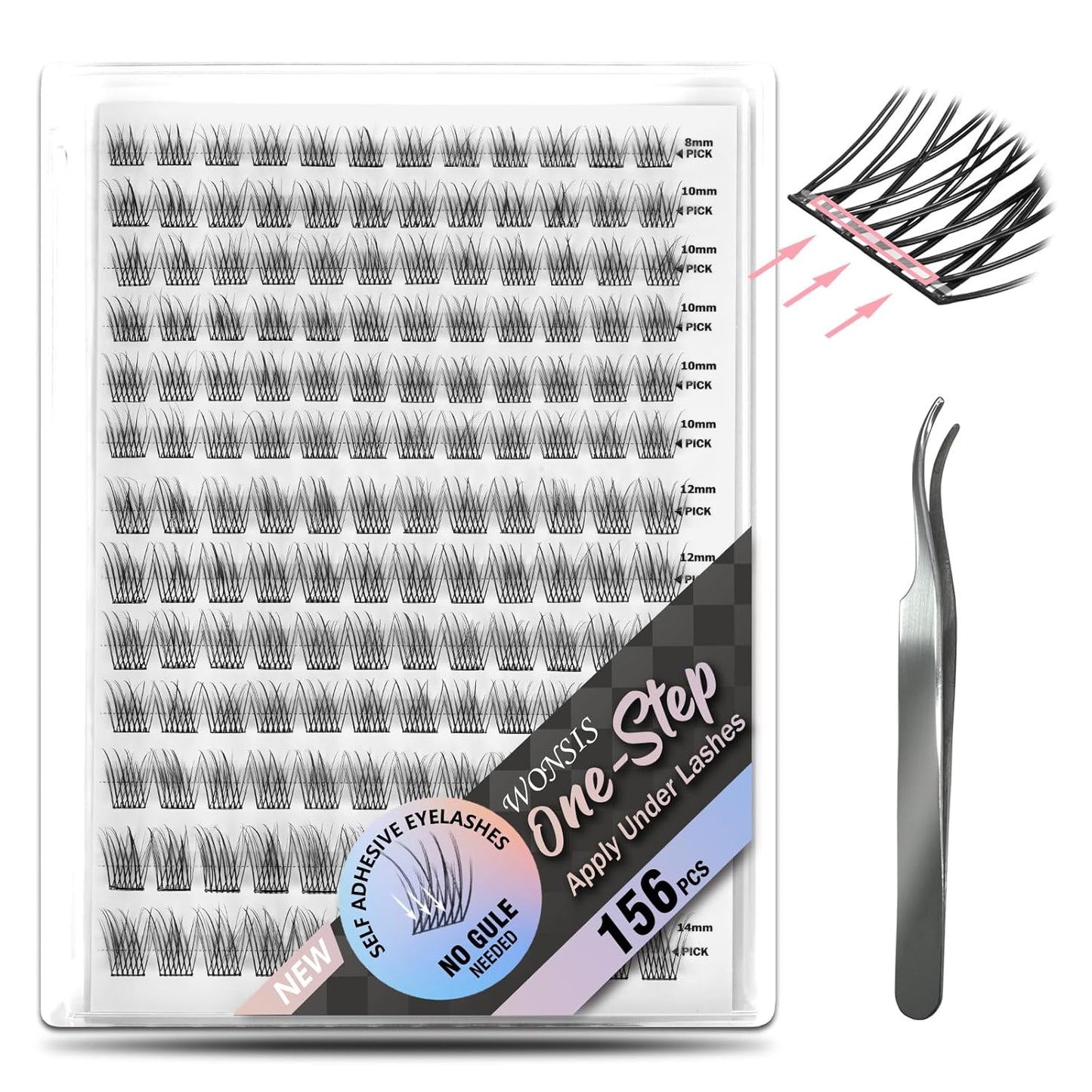 Self-Adhesive Eyelashes - 156 Pcs Pre-Glued Clusters with Invisible Tape | No Glue, Longer Lasting, Volume-Mixed