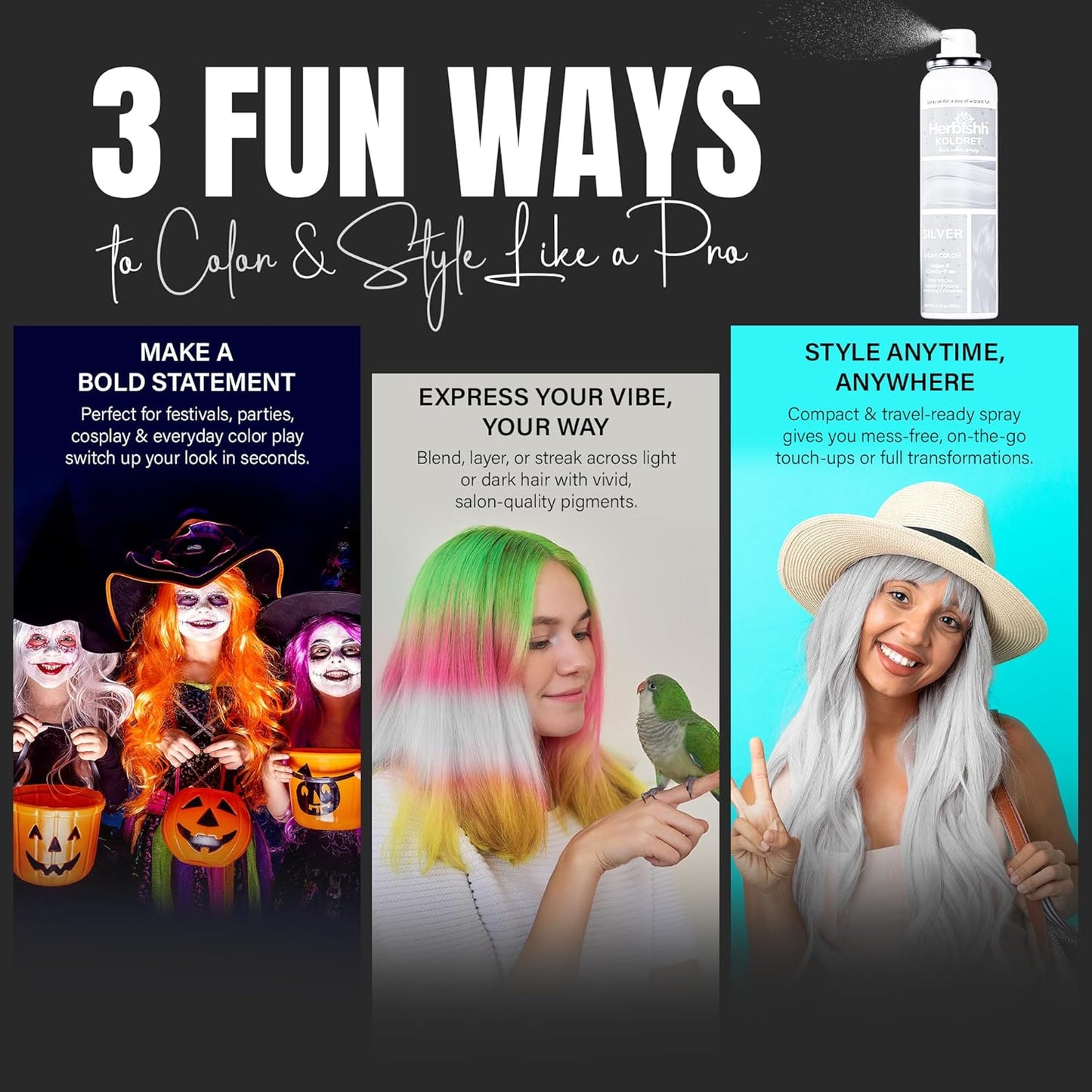 Pastel Silver Hair Mist Spray - Washable Temporary Dye for Light Hair | Fast-Drying, Non-Sticky Tint (69g)