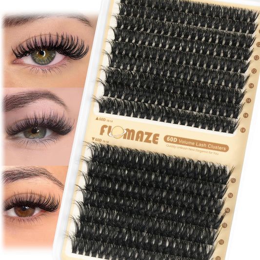 FLOMAZE Lash Clusters 60D Eyelash Clusters 8-16mm Eyelash Extensions, D Curl DIY Lash Extensions, Wispy Lashes Clusters 320Pcs Individual Lashes DIY Lash Extension