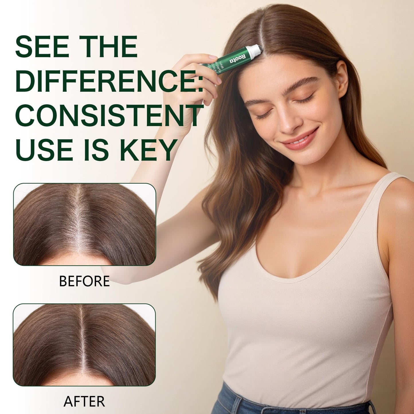 Roota Advanced Hair Growth Roll-On Serum | Saw Palmetto, Rosemary & Pea Extract | Supports Fuller, Healthier Hair | Clean, Non-Greasy Formula for Men & Women | 20ml Pack(1PC)