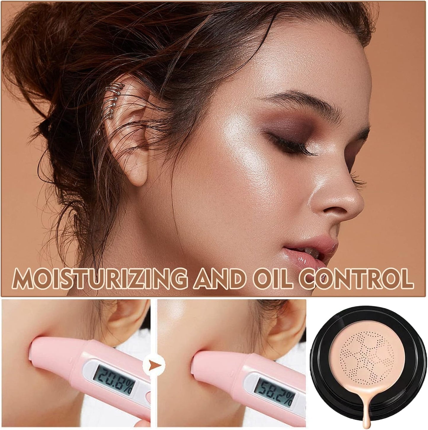 Mushroom Head Air Cushion & BB Cream CC Cream Liquid Foundation Concealer - Lasting, Moisturizing Makeup Base for Even Skin Tone - Natural Finish