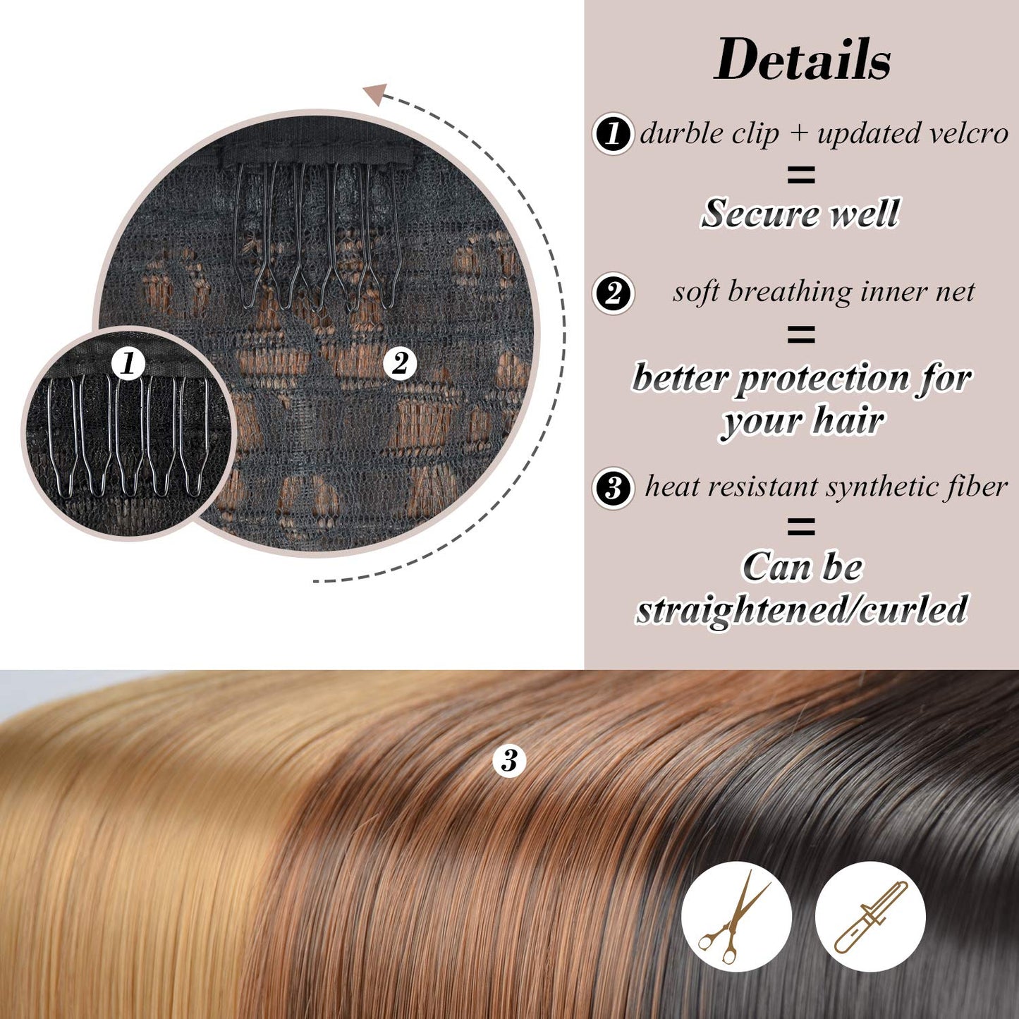 Dark Brown Straight Wrap Ponytail Extension - 24 Inch Clip-In Hairpiece for Black Women | Synthetic Hair