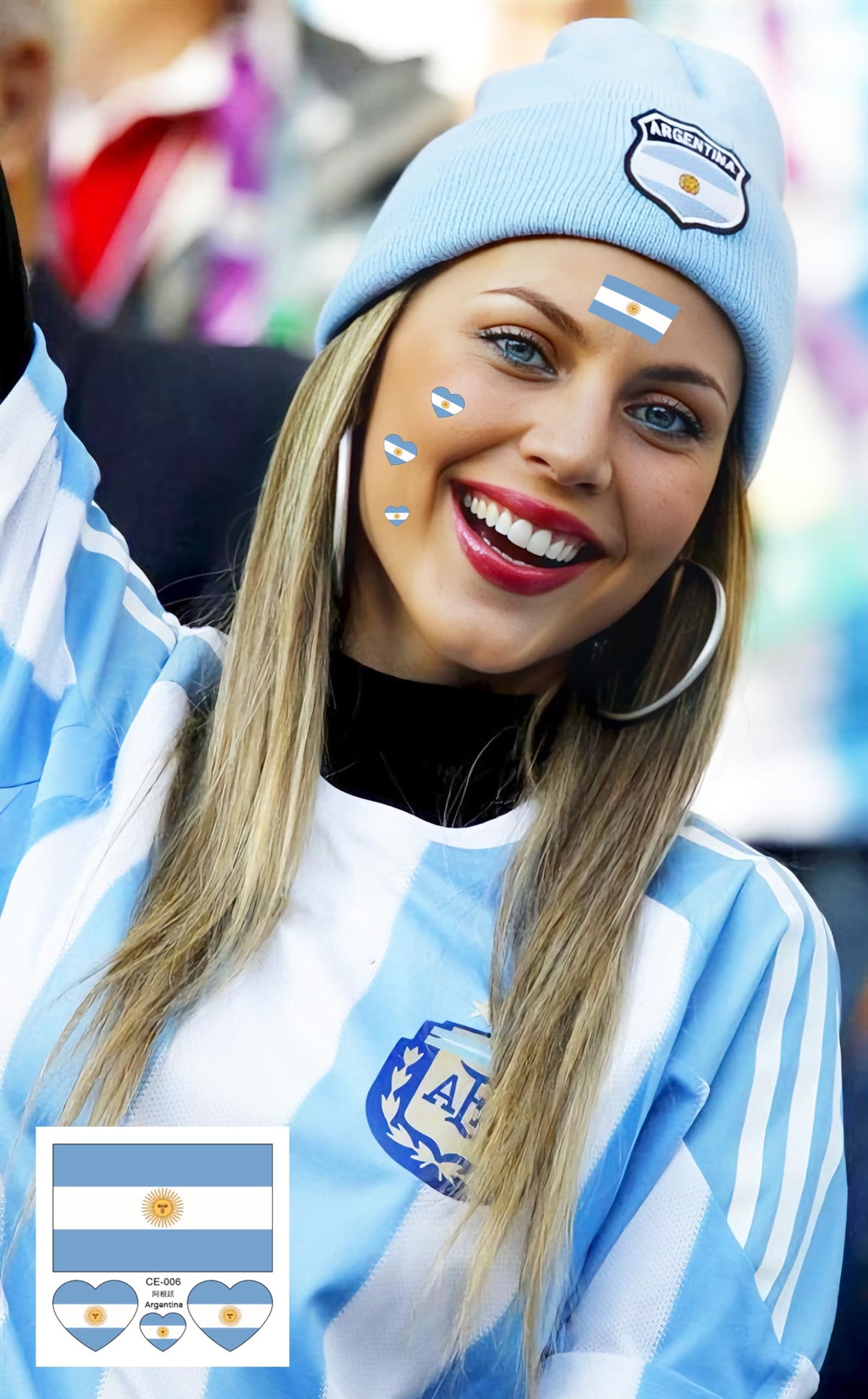 10 Sheets Argentina Flag 2022 World Cup Temporary Face Tattoos Stickers，40 Pcs Football National Flag Removable Fake Tattoos, For Men Kids Women (Argentina)