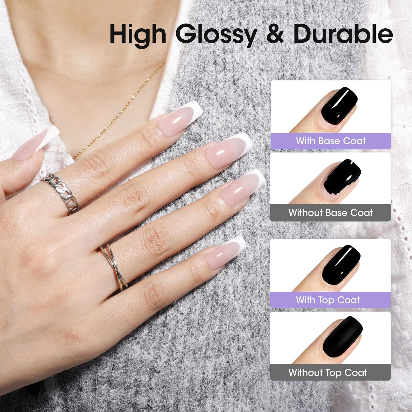 GELLEN 20ml Gel Base and Top Coat, Hema-Free Glossy Top Coat and Base Coat for Gel Nail Polish, No Wipe Soak Off Curing Needed Clear Nail Polish, Easy DIY Manicure Set