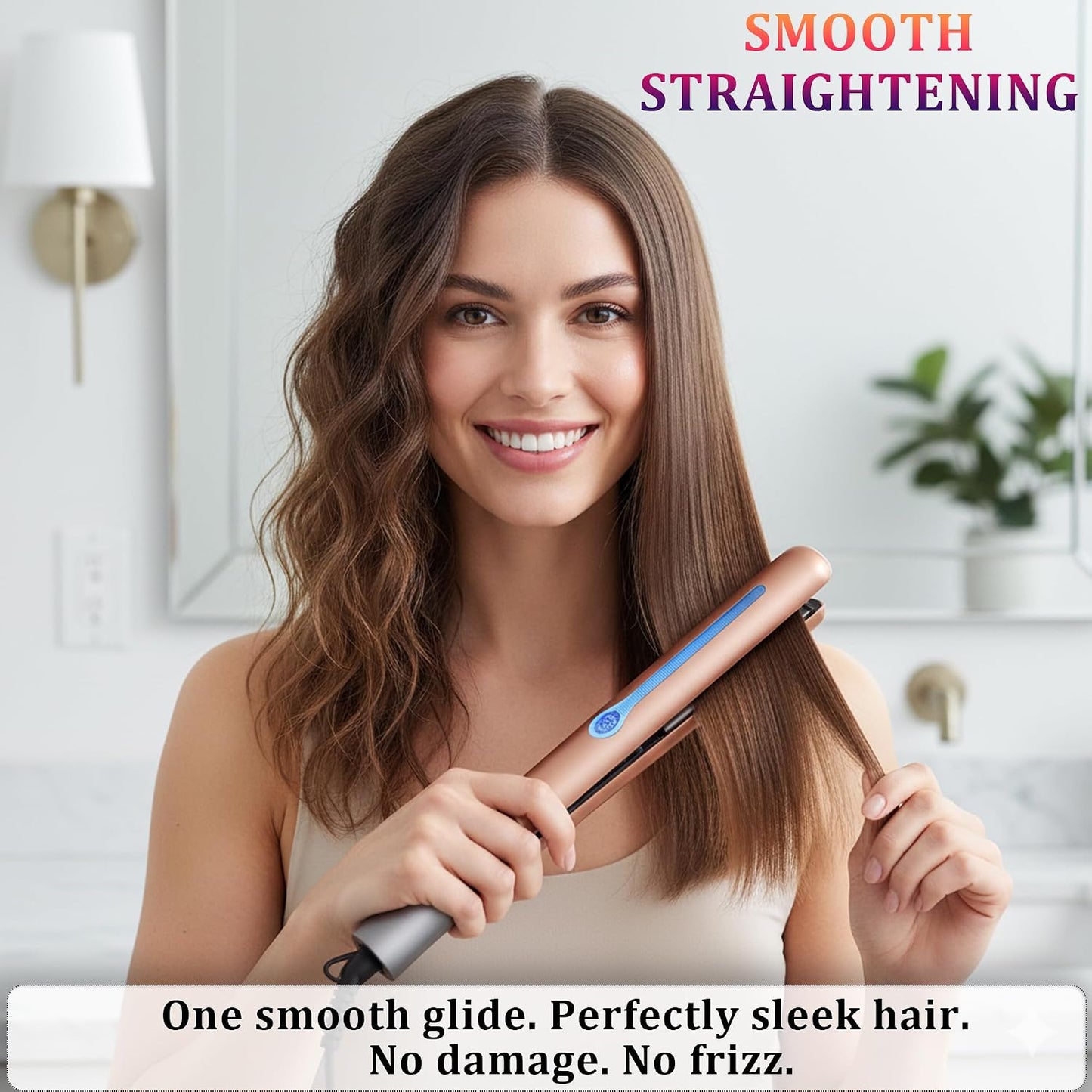 NITION Ceramic Tourmaline Hair Straightener - Fast Heating 1" Flat Iron with 3D Floating Plates | Gold Finish, Travel-Friendly