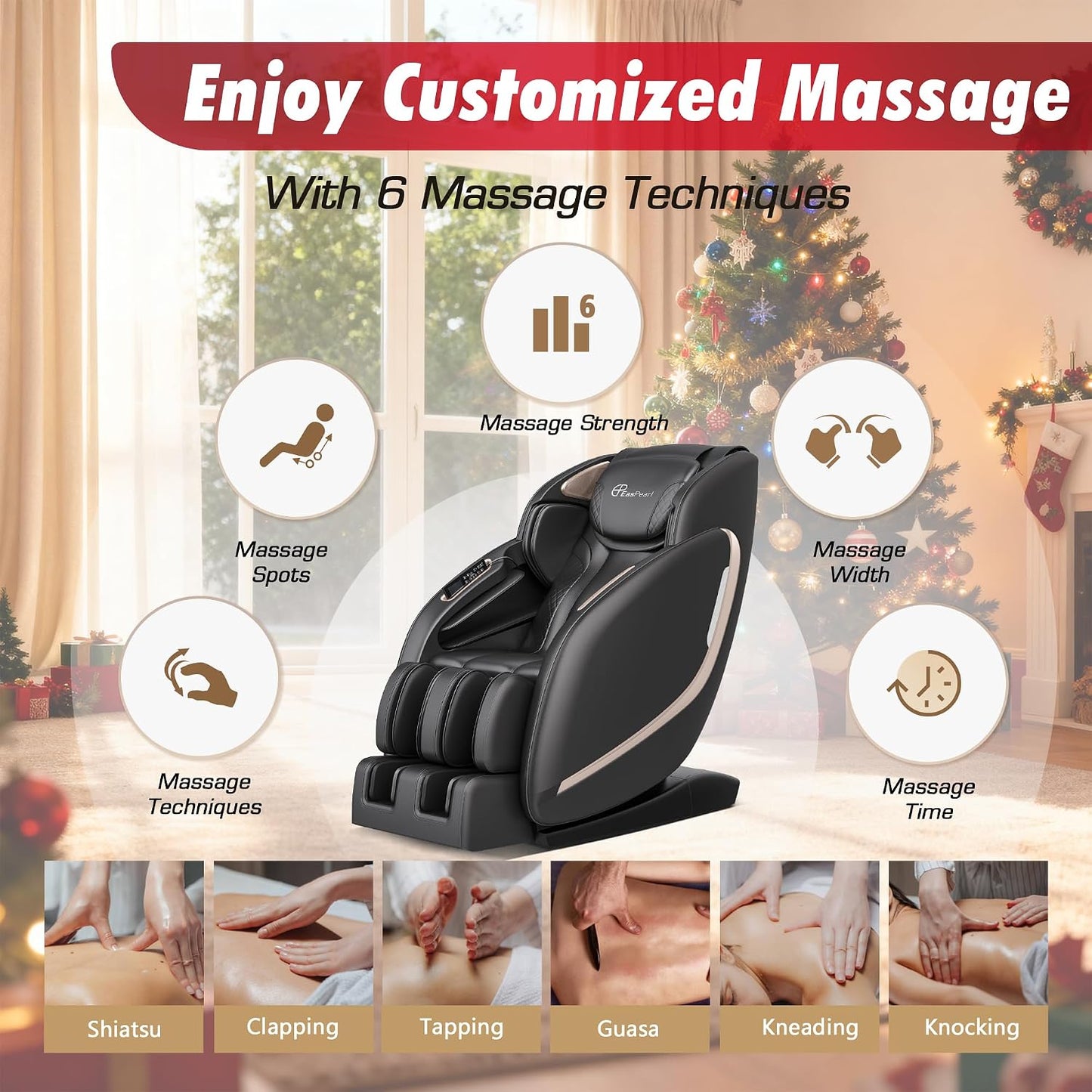 EASPEARL Full Body Massage Chair - SL-Track, 165° Zero Gravity, Heat & APP Control | Black