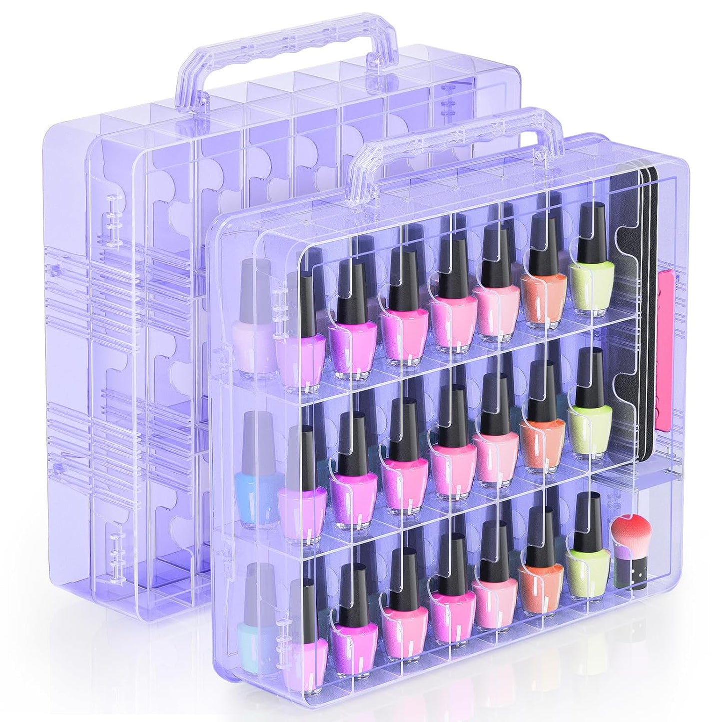 Nail Polish Organizer - 48 Bottle Transparent Holder with Adjustable Divider | Double-Sided Gel Polish Storage Case