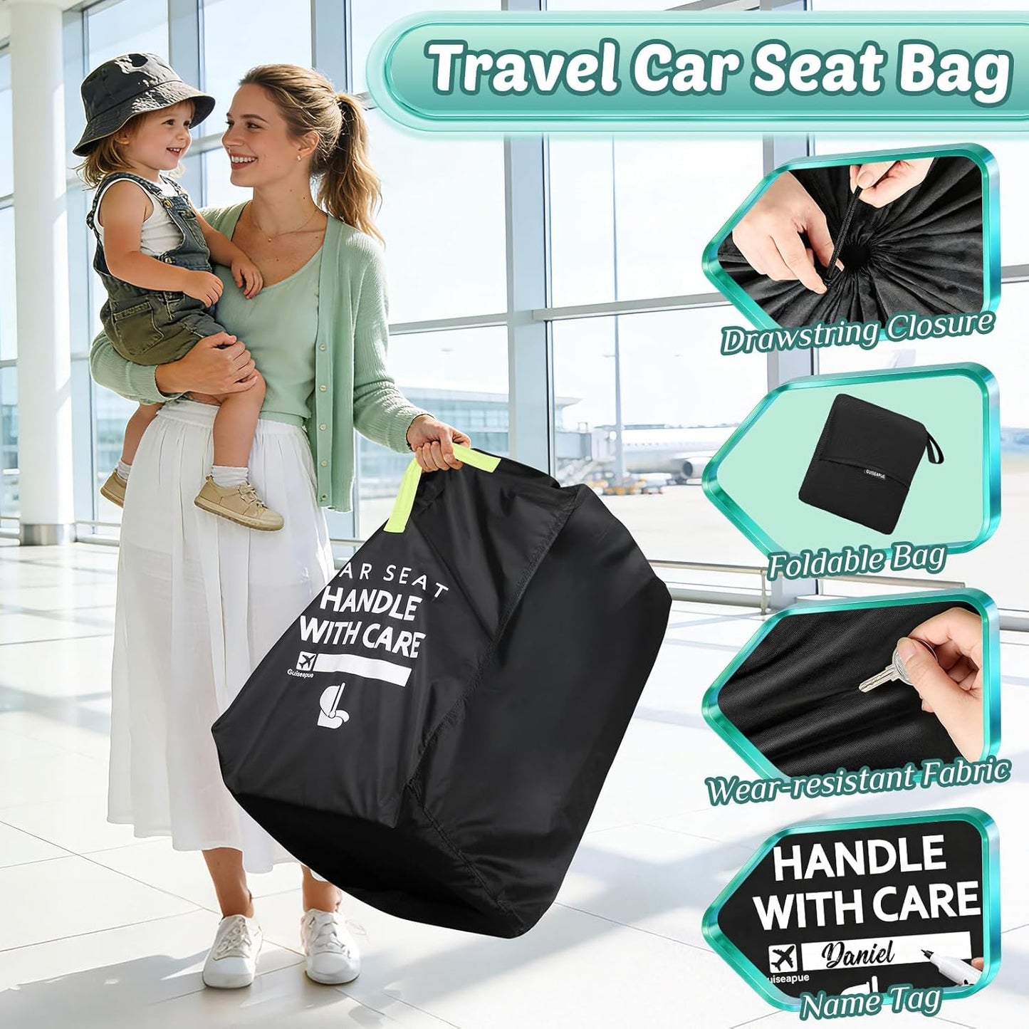 Car Seat Travel Bag for Airplane - Fits All Car Seats, Infant Carriers & Booster Seats | Essential Airplane Travel Gear