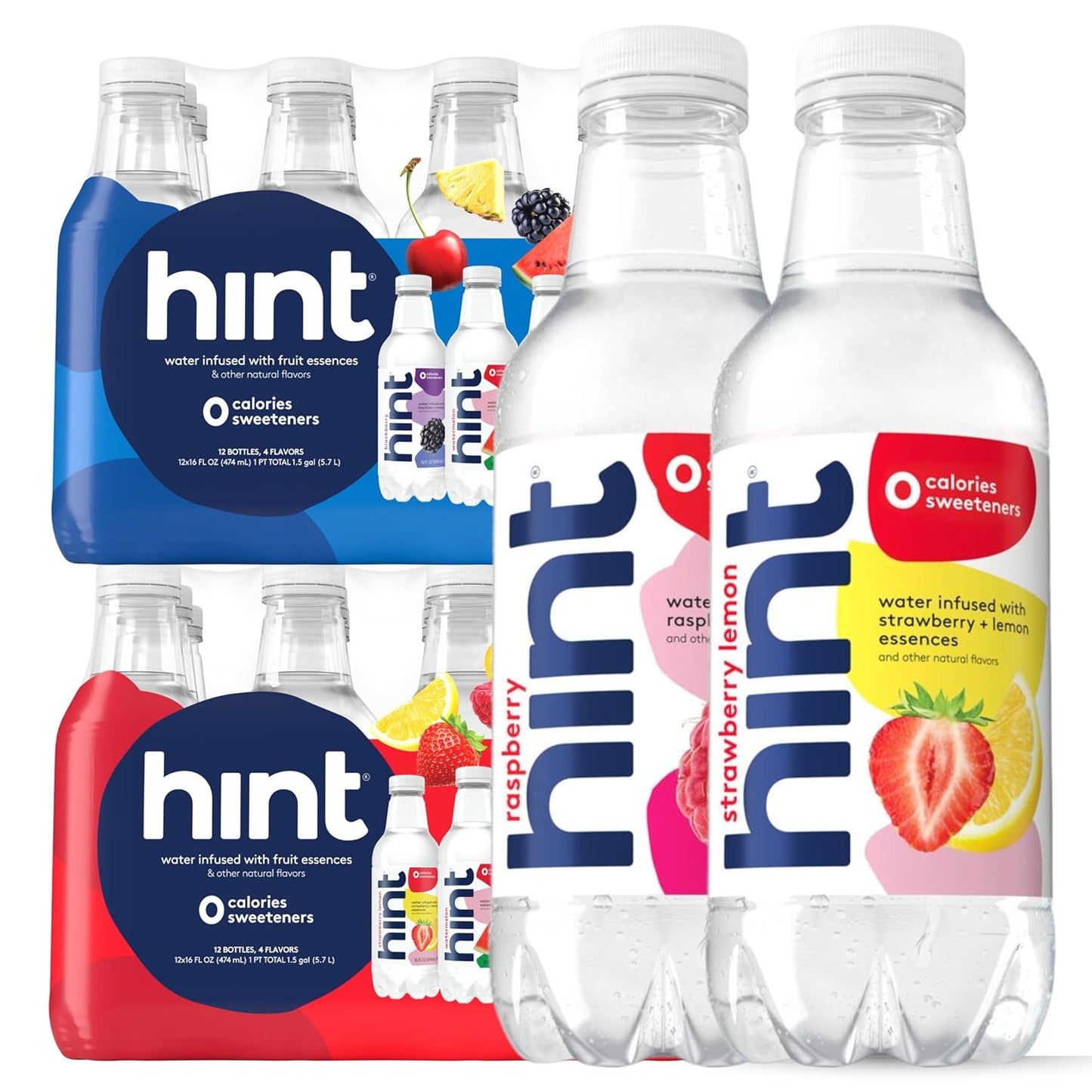 Hint Infused Bottled Water Variety Pack - Sugar-Free, Zero Calorie Natural Flavors | 16 Fl Oz (Pack of 12)