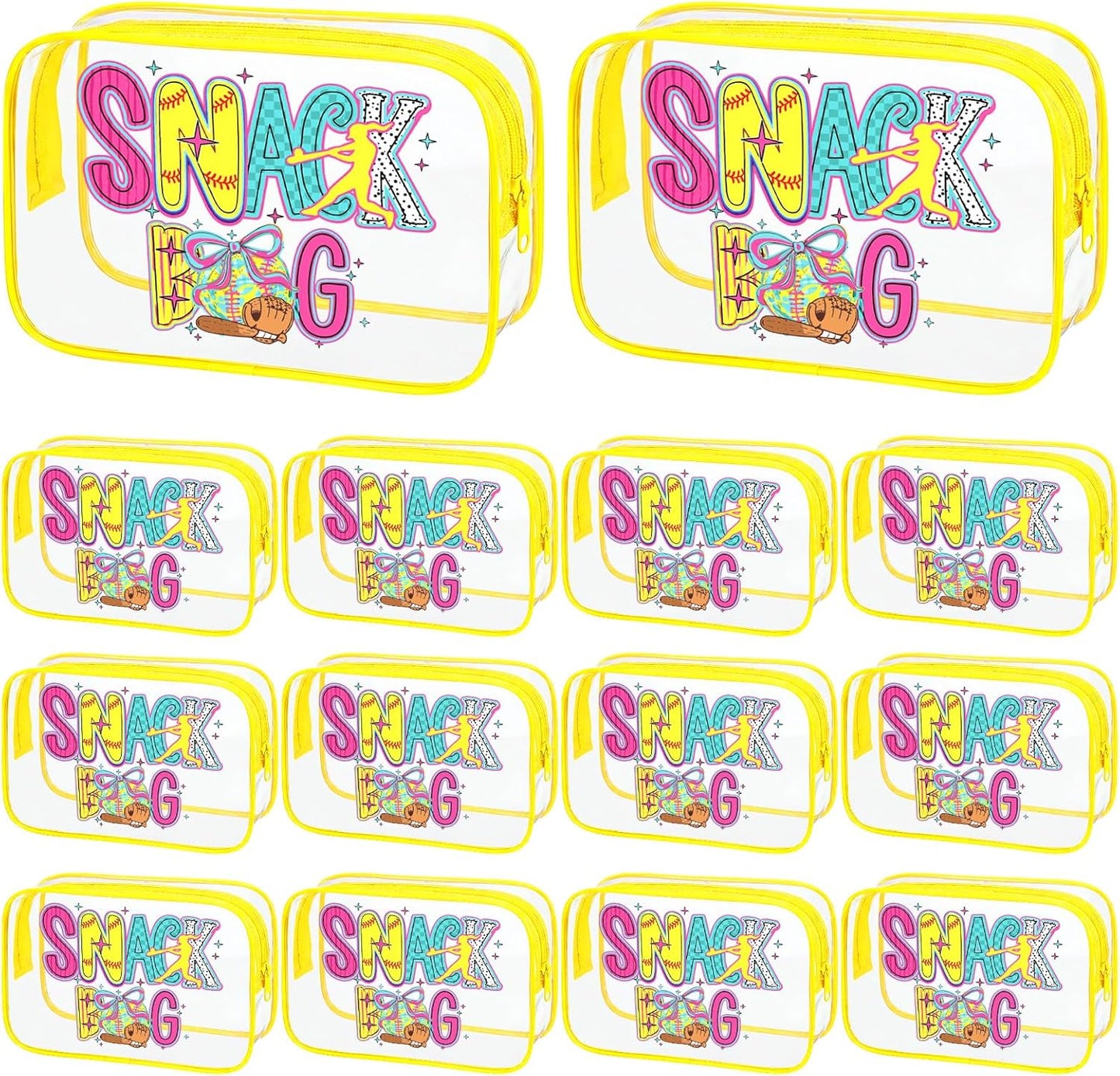 Softball Party Favors - 12 Pack Vivid Snack Bags for Girls | Clear PVC Cosmetic Case, 7.09 x 4.72 x 2.36''