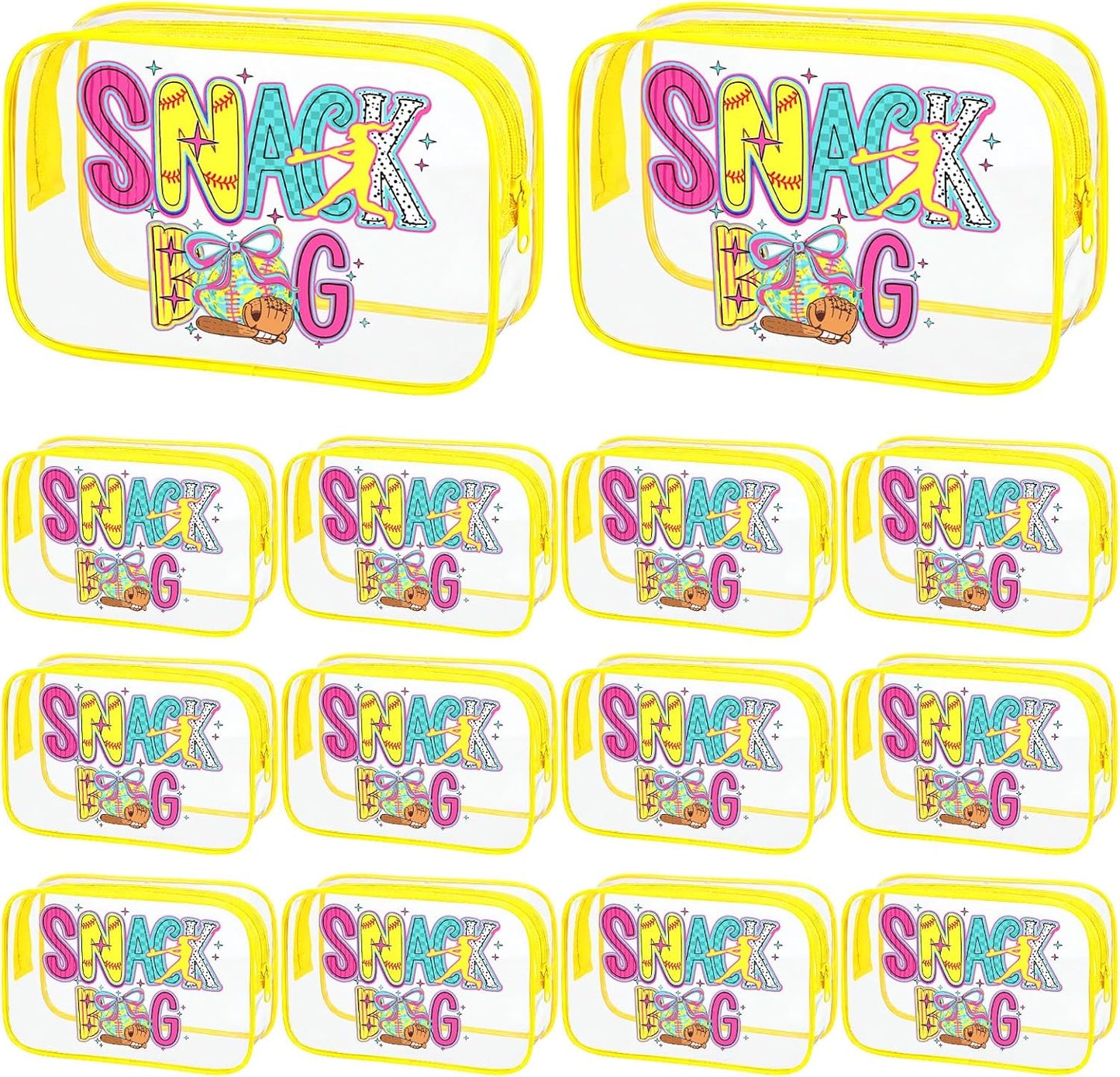 Softball Party Favors - 12 Pink Bow Snack Bags for Girls | Goodie Bags for Birthdays & Back to School, 7.09 x 4.72 x 2.36 Inch