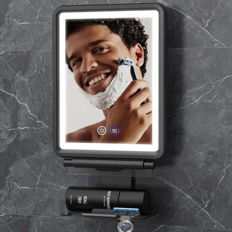 Heated Shower Mirror - Fogless Shaving Mirror with Dimmable Lights | Rechargeable Anti-Fog Design, Razor Holder Included