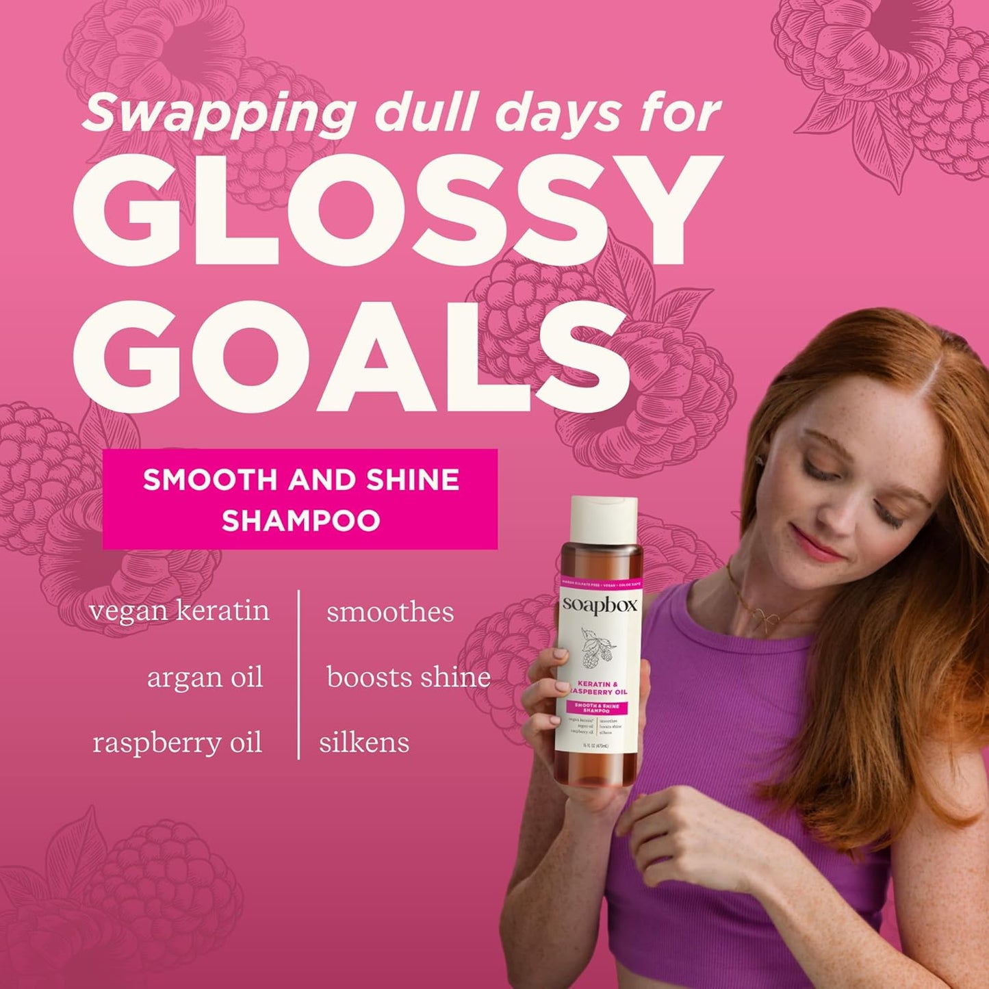 Keratin & Raspberry Seed Oil Shampoo & Conditioner Set - Shiny, Smooth Hair | 16 oz Each, Clean Ingredients