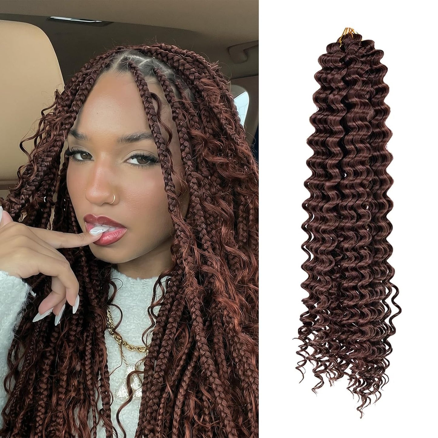 Ocean Wave Crochet Hair Extensions - Deep Wave Synthetic Braiding Hair for Women | 24 Inch, #1B (Pack of 2)
