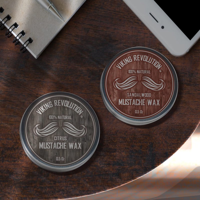 Viking Revolution Mustache Wax 2 Pack - Beard & Moustache Wax for Men - Strong Hold Helps Train Tame & Style (Sandalwood, 2 pack)