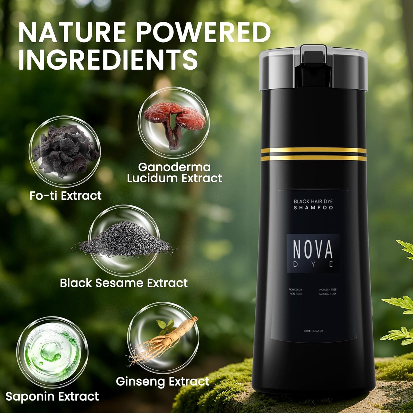 Natural Black Hair Dye Shampoo - 3 in 1 Herbal Formula for Men & Women | Grey Hair Coverage
