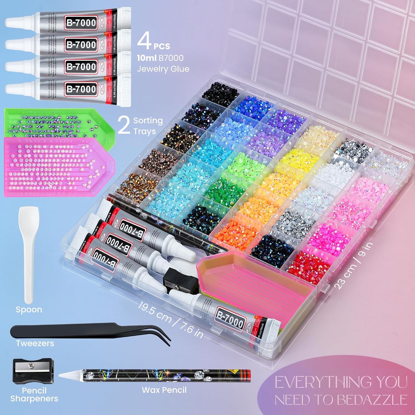 Resin Jelly Rhinestones Kit - 40000 Pcs 3mm Flatback Gems in 30 Colors | Complete DIY Bedazzling Set with B7000 Glue & Tools