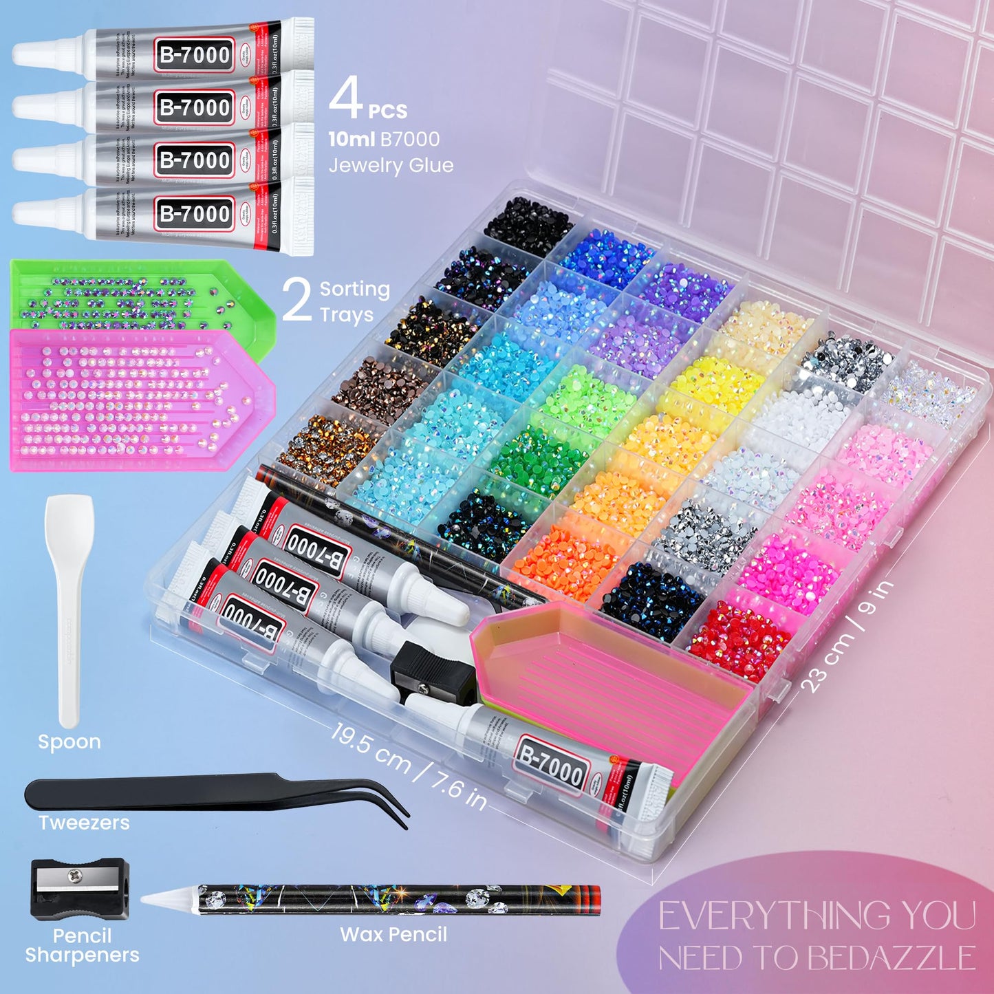 LOTWOW 40000 Pcs Resin Jelly Rhinestones Kit, 30 Colors 3mm Flatback Rhinestones with 4 Pcs B7000 Jewelry Glue & Tools, All-in-One Bedazzling Kit for DIY Arts & Crafts Gifts