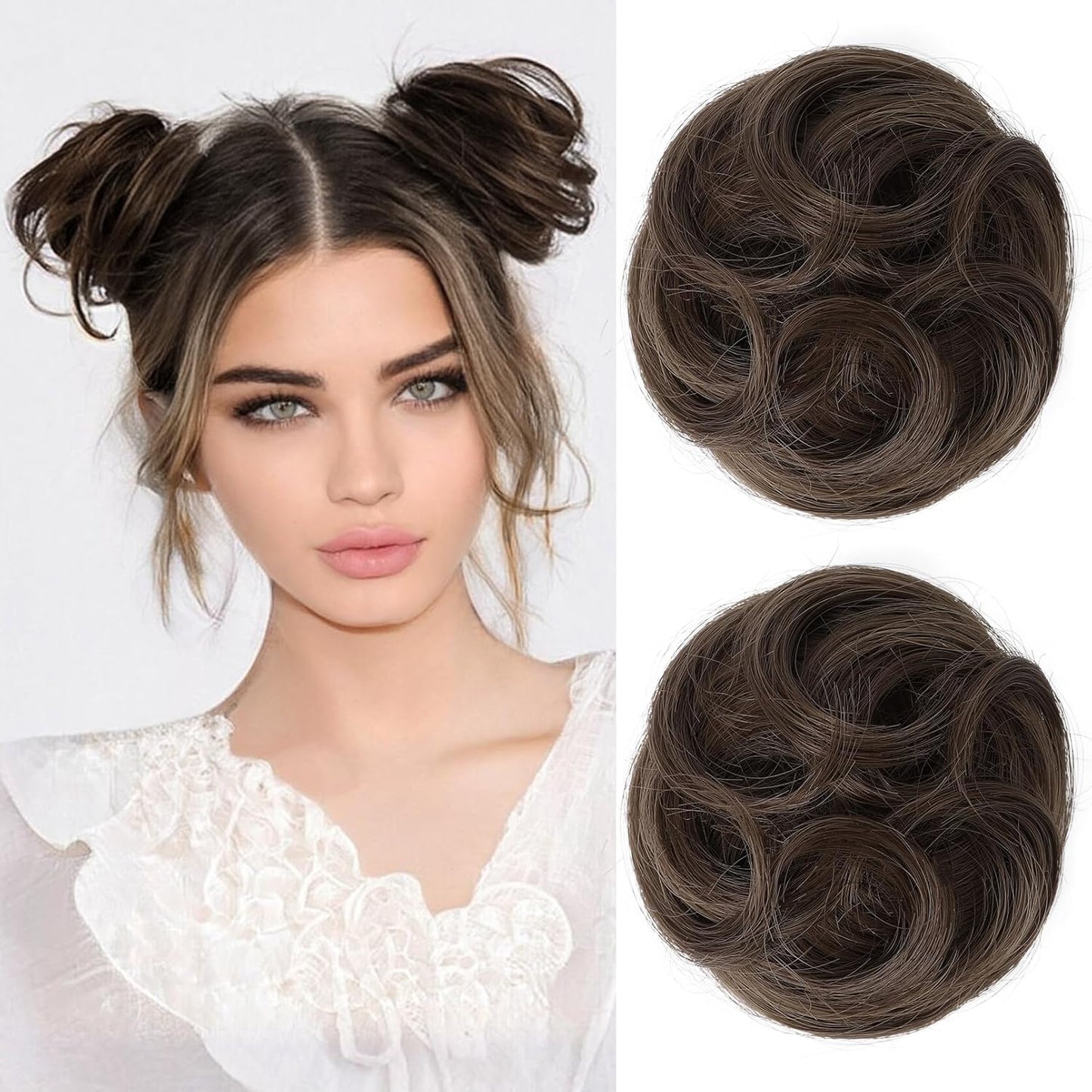 Mini Claw Clip Hair Bun Extensions - 2 PCS Messy & Cat Ears Updo Accessories | Golden Blonde Mix