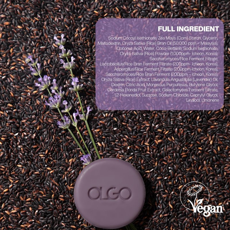 OLGO Rice Cleansing Bar | Crystal clear & Moist skin with fermented Korean rice water and natural lavender oil | vegan, sulfate-free, paraben-free (3.5 oz)