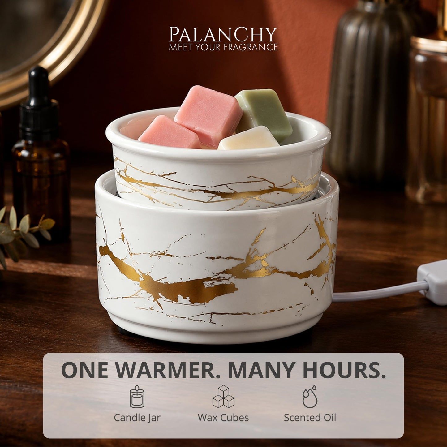 PALANCHY Wax Melt Warmer Ceramic 3-in-1 Oil Burner Electric Candle Wax Warmer Burner Melter Fragrance Warmer for Scented Waxs Home Office Bedroom Aromatherapy Gift & Decor