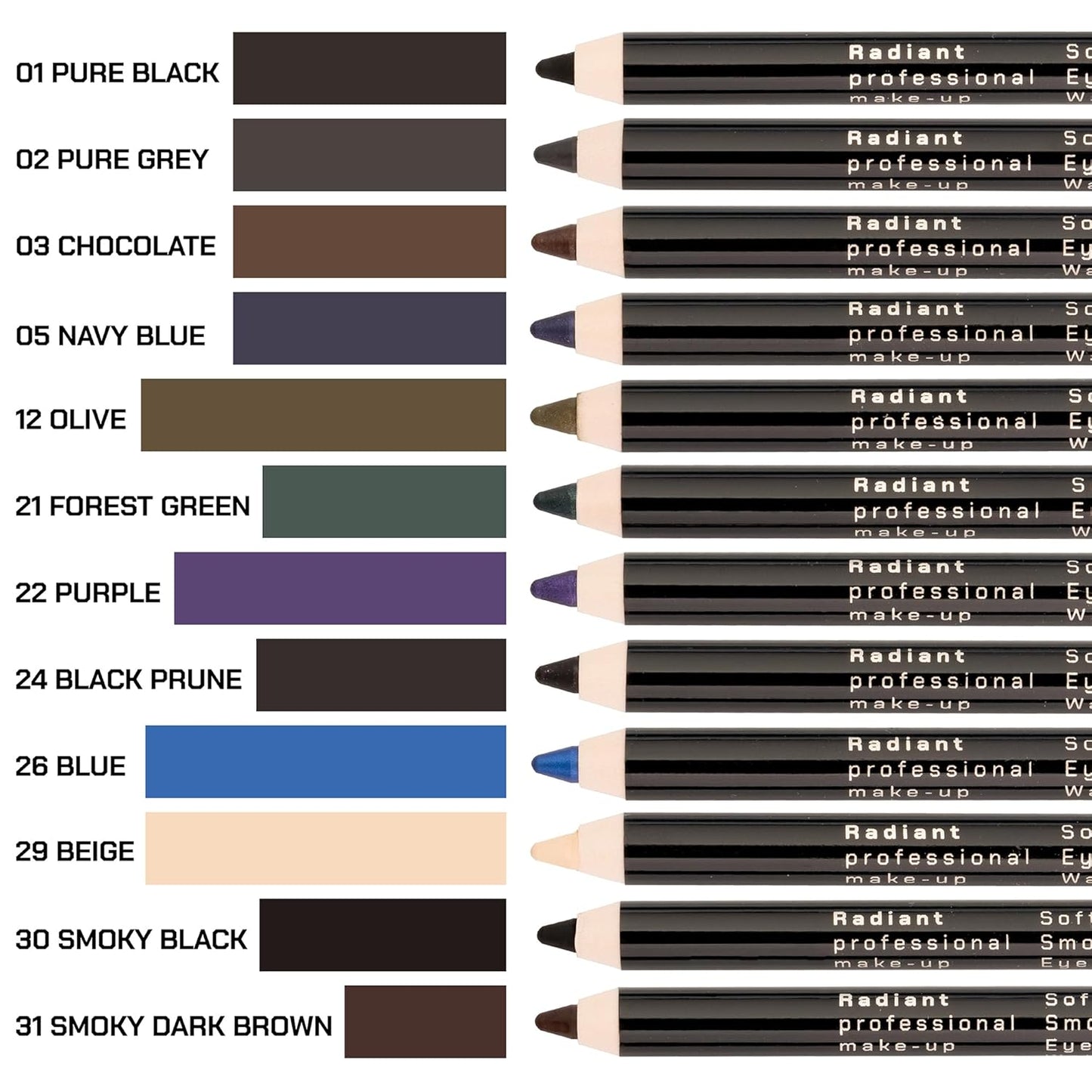 Professional Black Waterproof Eyeliner Pencil - Long-Lasting Smudge-Proof Formula for Smoky Eyes | Soft Waterline Eyeliner with Smudger Tool - Black