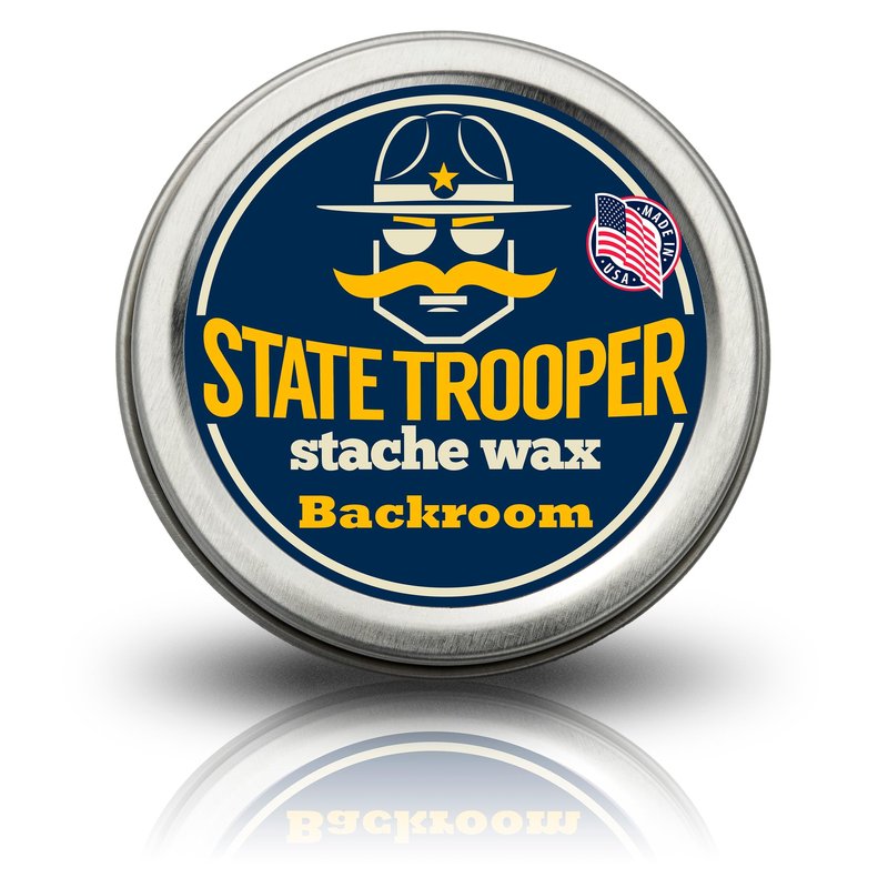 State Trooper Mustache Wax for Men – Medium Hold with Beeswax, Coconut Oil & Lanolin – Natural Moustache Styling with Backroom (Tobacco Scent) - Nourishing Conditioner & Sculpting - One Ounce Tin