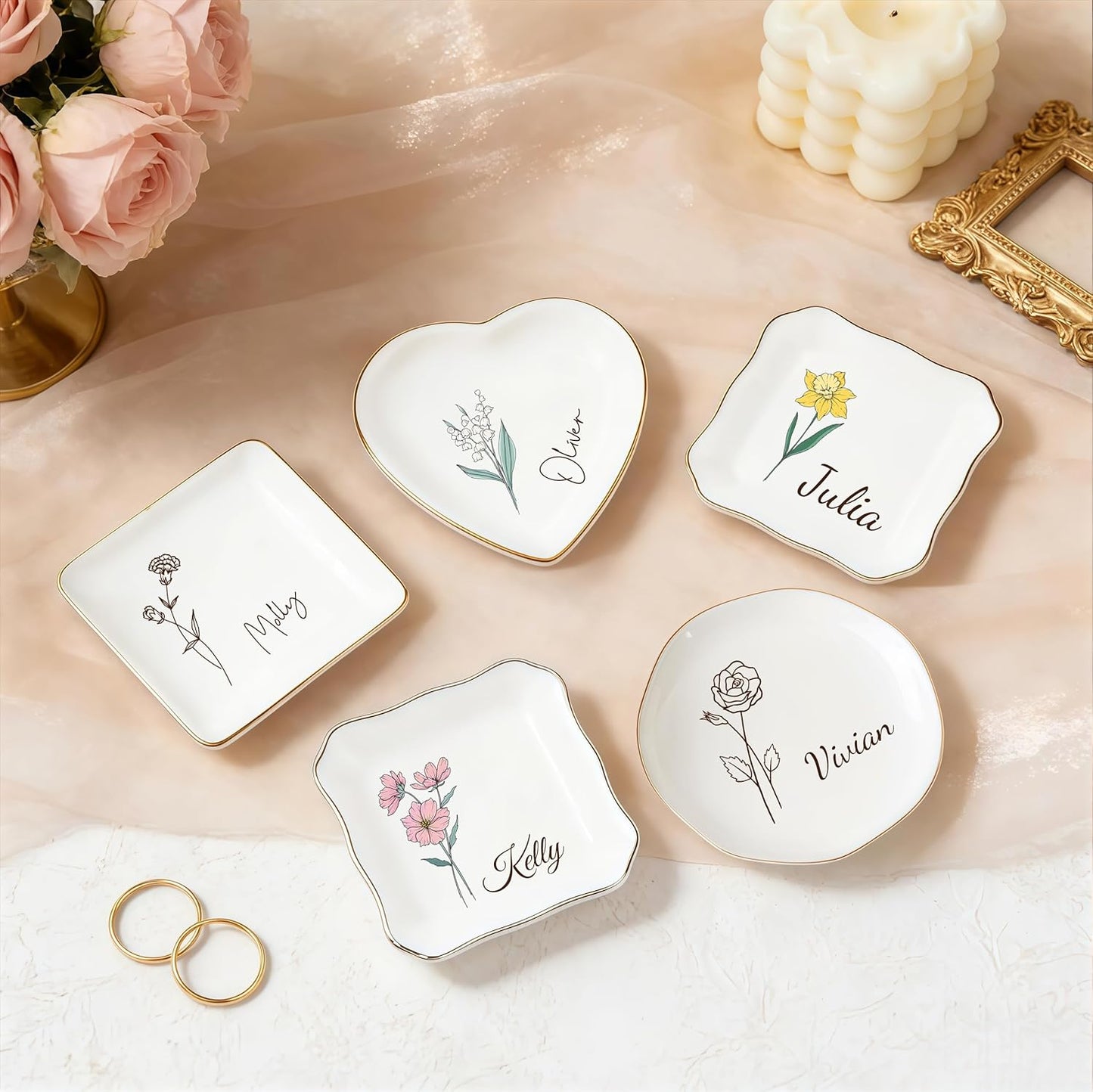 Custom Ceramic Ring Dish - Personalized Jewelry Tray for Name & Birthday | Ideal Gift for Mothers Day & Bridesmaids