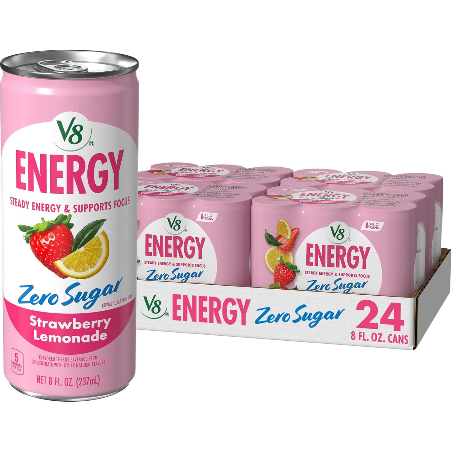 V8 Energy Peach Mango Energy Drink - 8 Fl Oz Can | 24 Pack of Refreshing Energy Boost