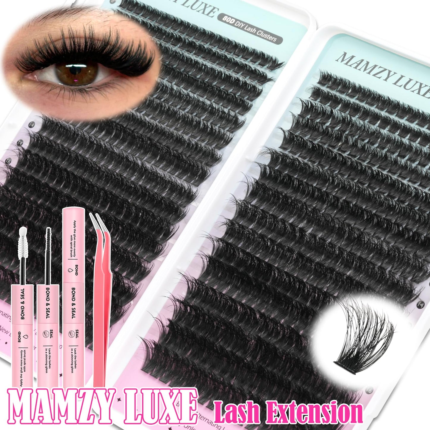 Fluff Lash Clusters Kit 608PCS Cluster Eyelash Extensions Kit 8-18MM Wispy Lashes Clusters Kit 80D 100D D-Curly Eyelash Clusters Mix Daily Look Fake Eyelashes Extension Kit