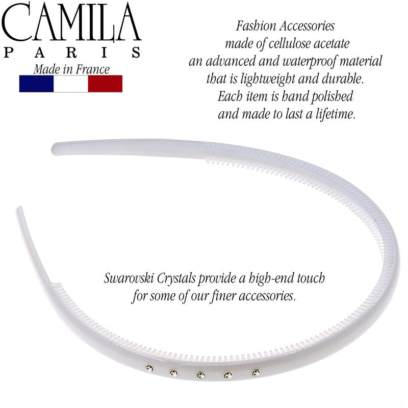 Camila Paris CP2557 French Headband for Women, White, Very Flexible with Teeth for Strong Hold Grip, Women's Hairband, No Slip Durable Styling Girls Hair Accessories, Made in France with Cellulose