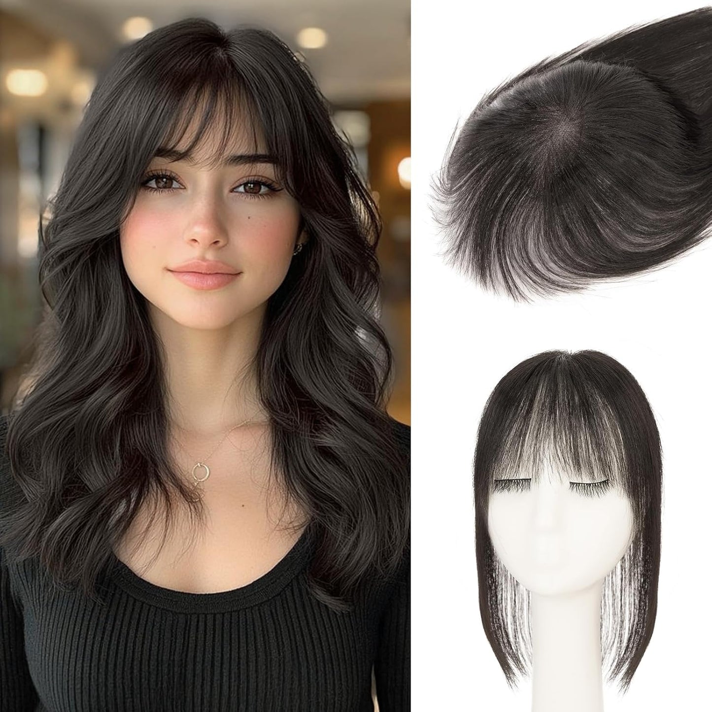 Human Hair Topper - 360° 3D Ultra Thin Clip-In Crown Piece for Thinning Gray Hair | 12 Inch Mocha Brown, 35 Grams
