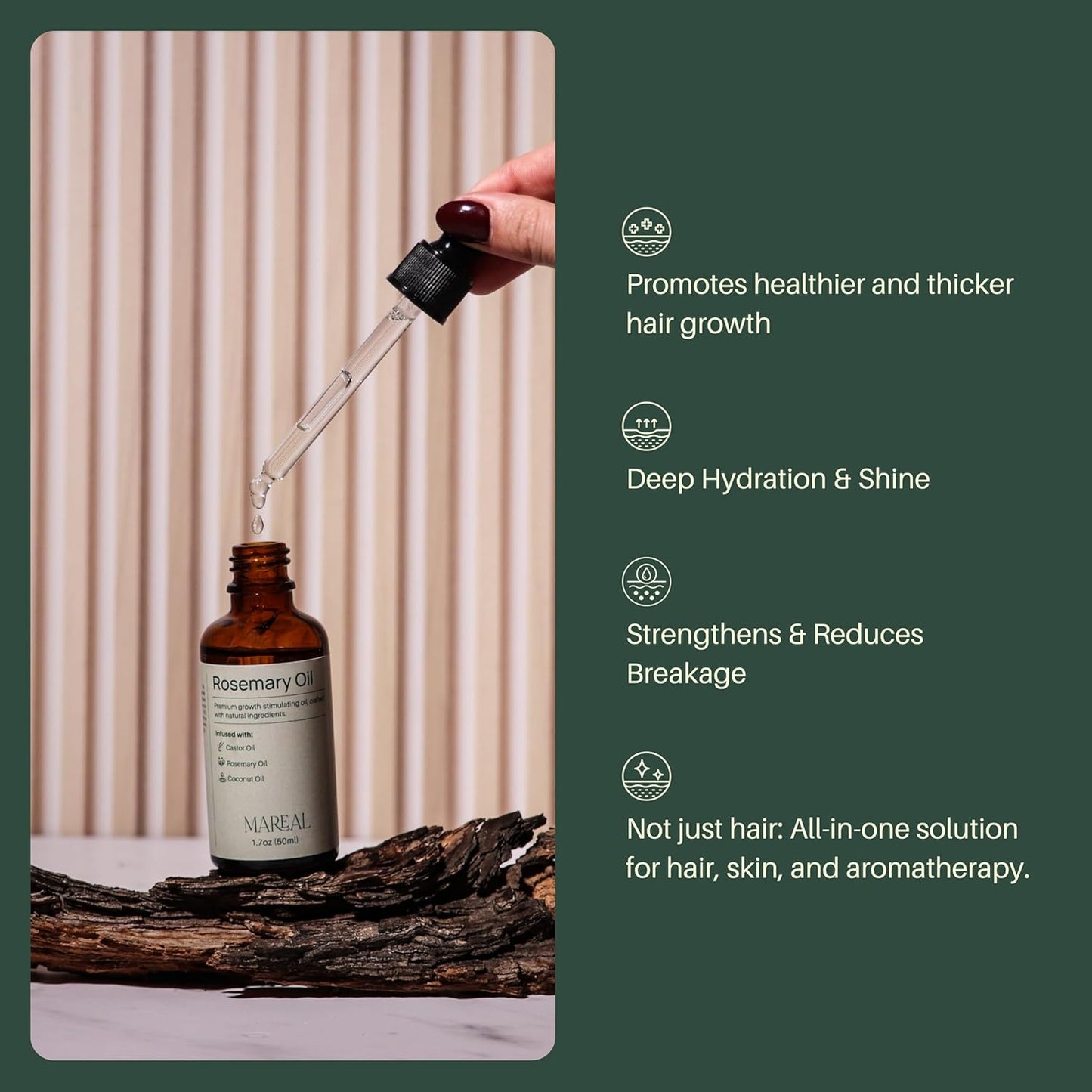 Rosemary Oil for Hair Growth - Natural Scalp Treatment | Infused with Castor & Coconut Oil | 1.7 fl oz